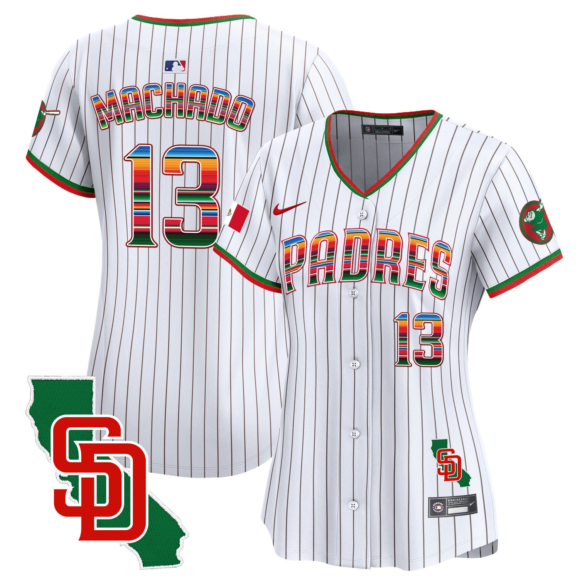 Women's Padres Mexico California Patch Vapor Premier Limited Jersey - All Stitched - Pinstripe, Manny Machado