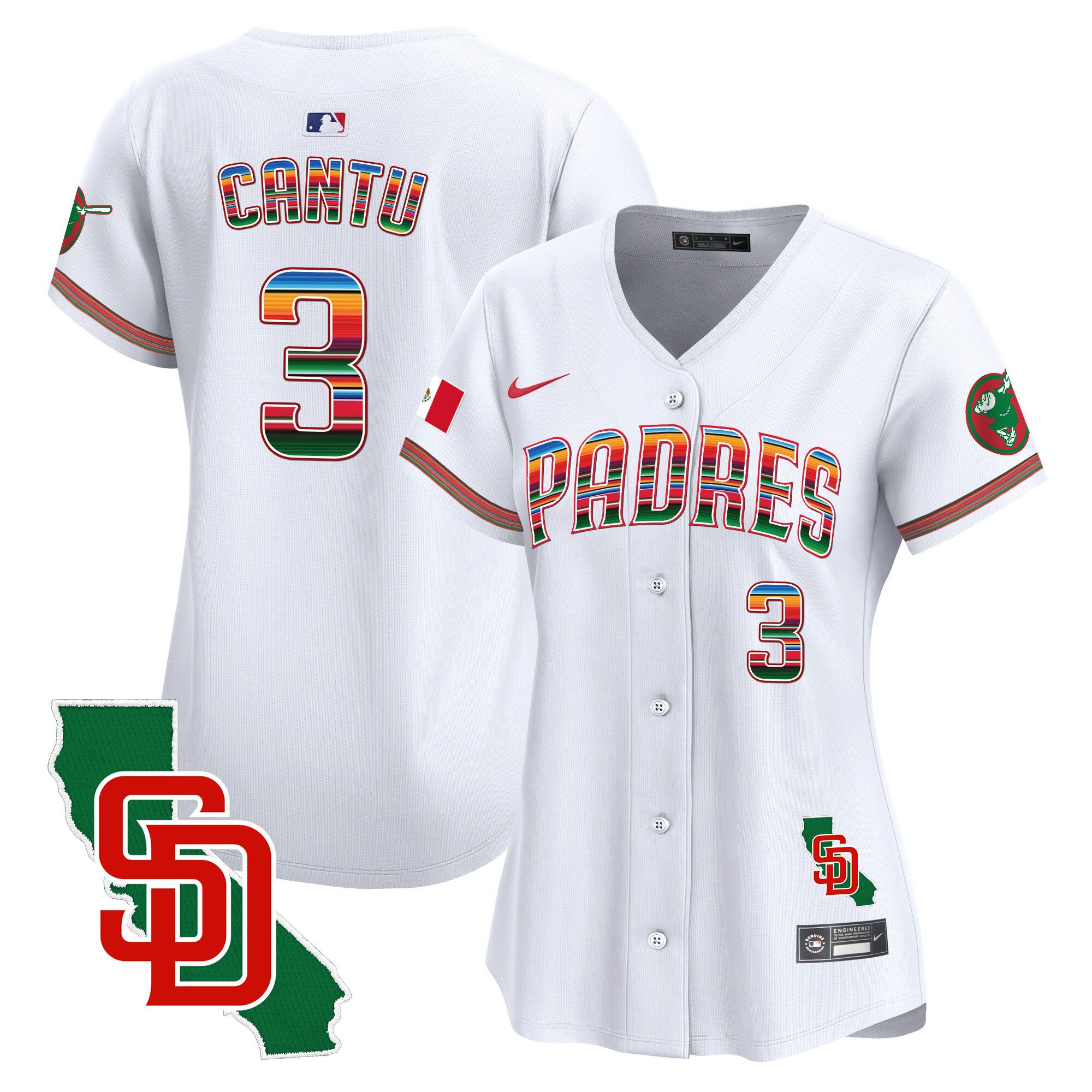 Women's Padres Mexico California Patch Vapor Premier Limited Jersey - All Stitched - White, Jorge Cantu