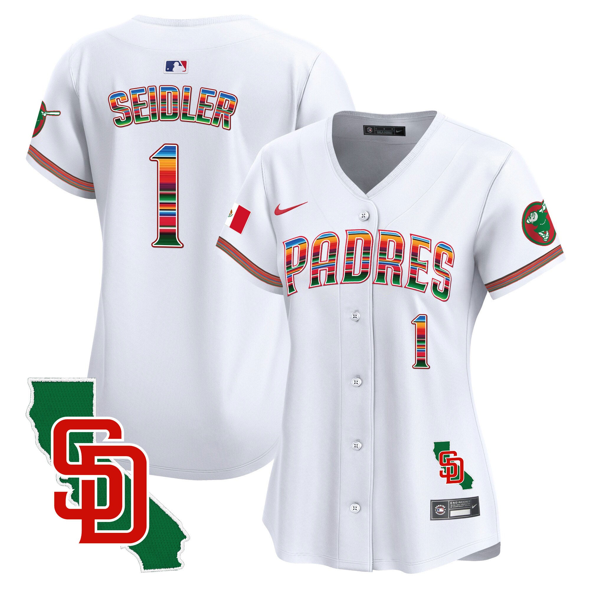 Women's Padres Mexico California Patch Vapor Premier Limited Jersey - All Stitched - White, Peter Seidler