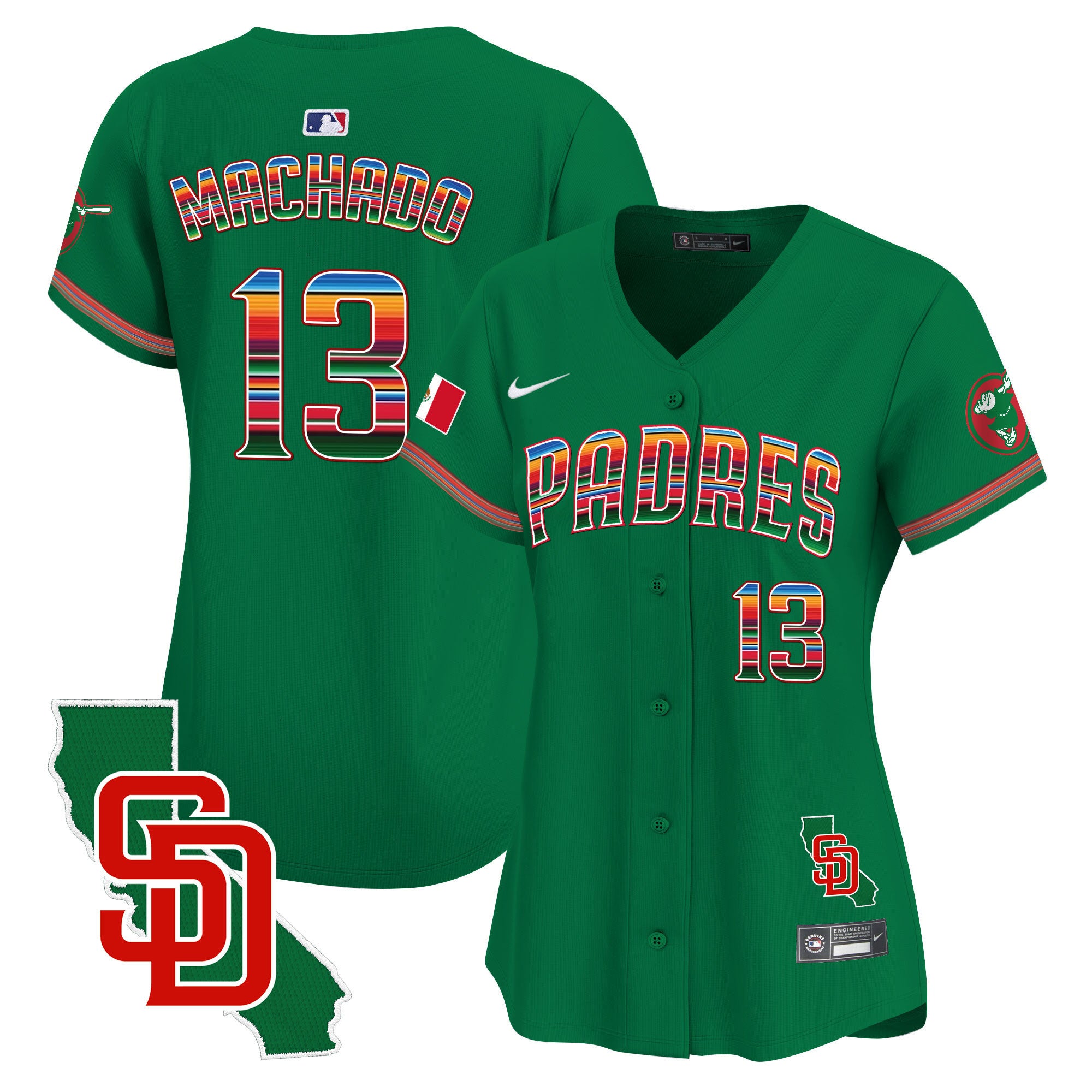 Women's Padres Mexico California Patch Vapor Premier Limited Jersey - All Stitched - Green, Manny Machado