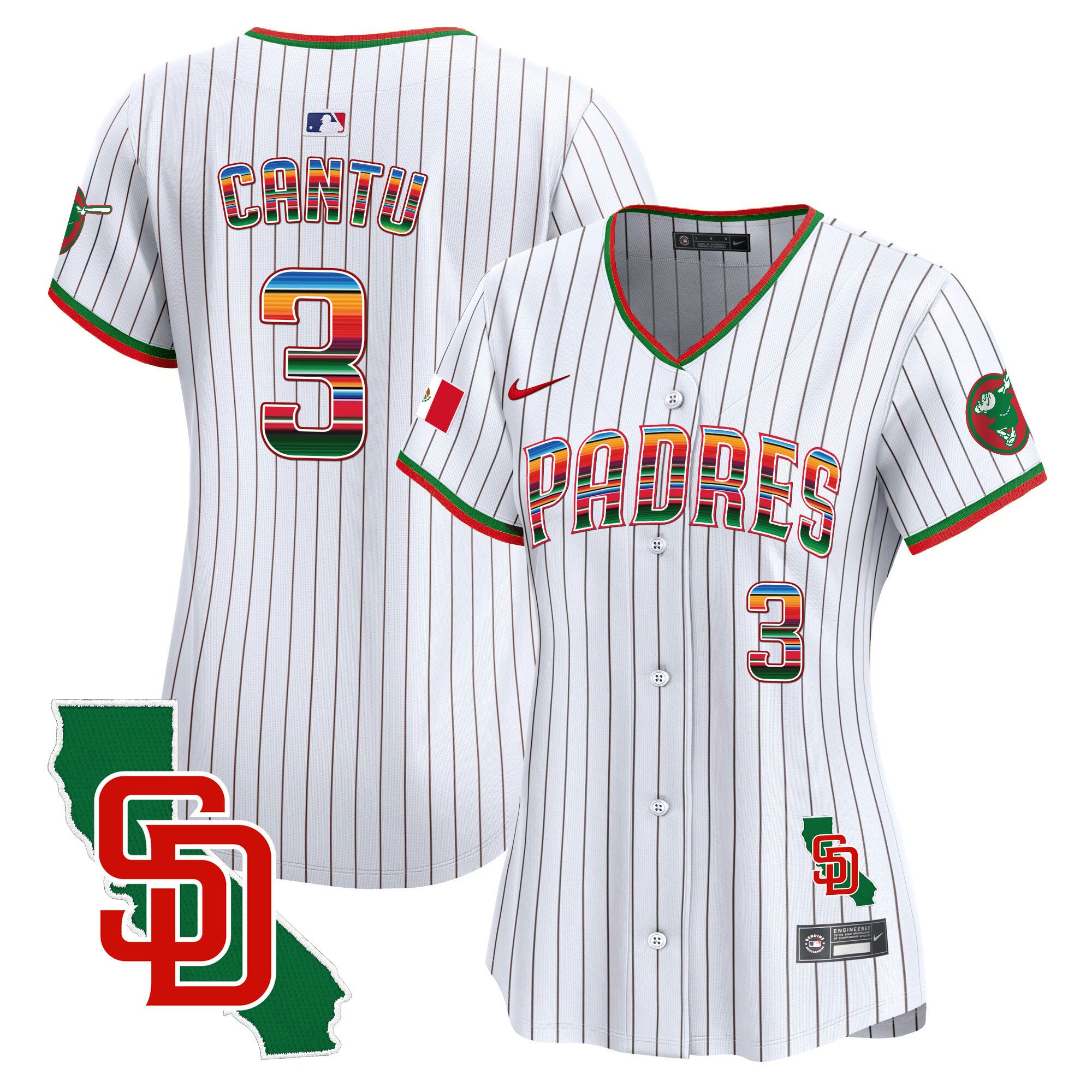 Women's Padres Mexico California Patch Vapor Premier Limited Jersey - All Stitched - Pinstripe, Jorge Cantu