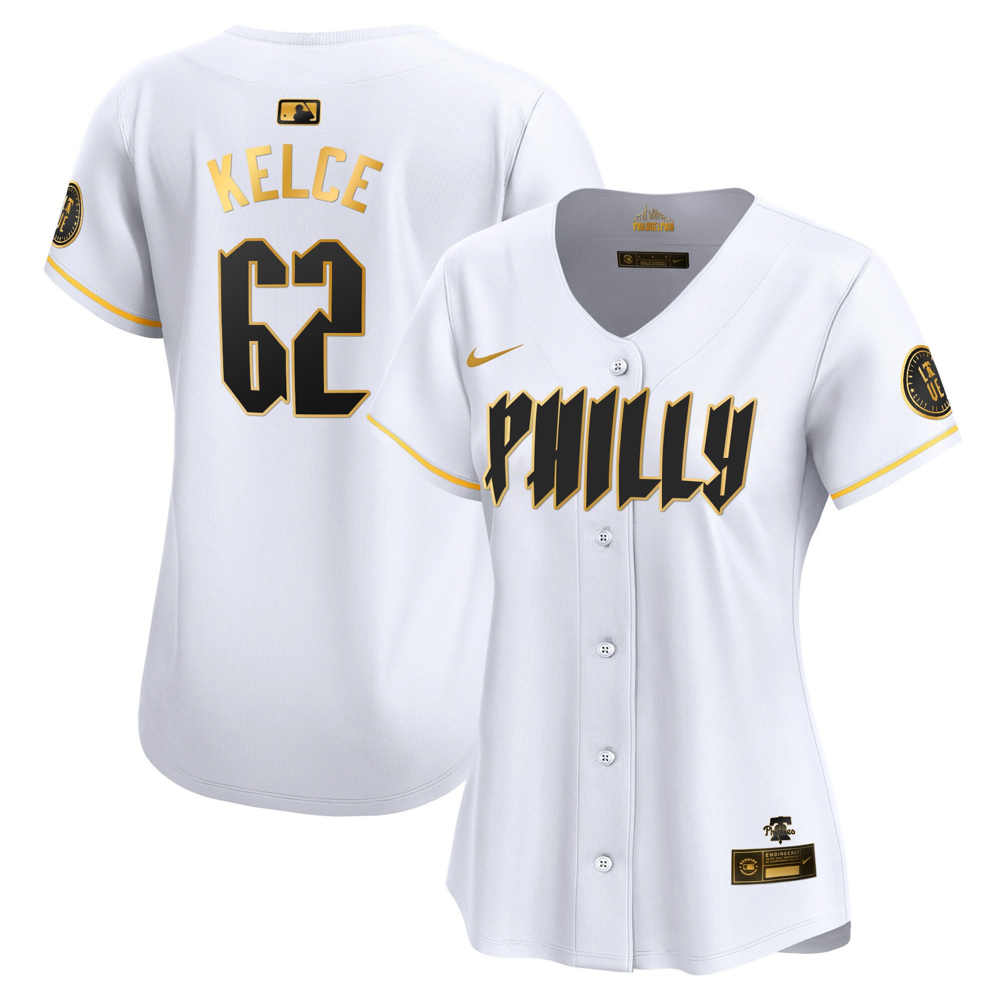 Women's Phillies 2024 City Connect Vapor Premier Limited Jersey - All Stitched - White Gold, Jason Kelce