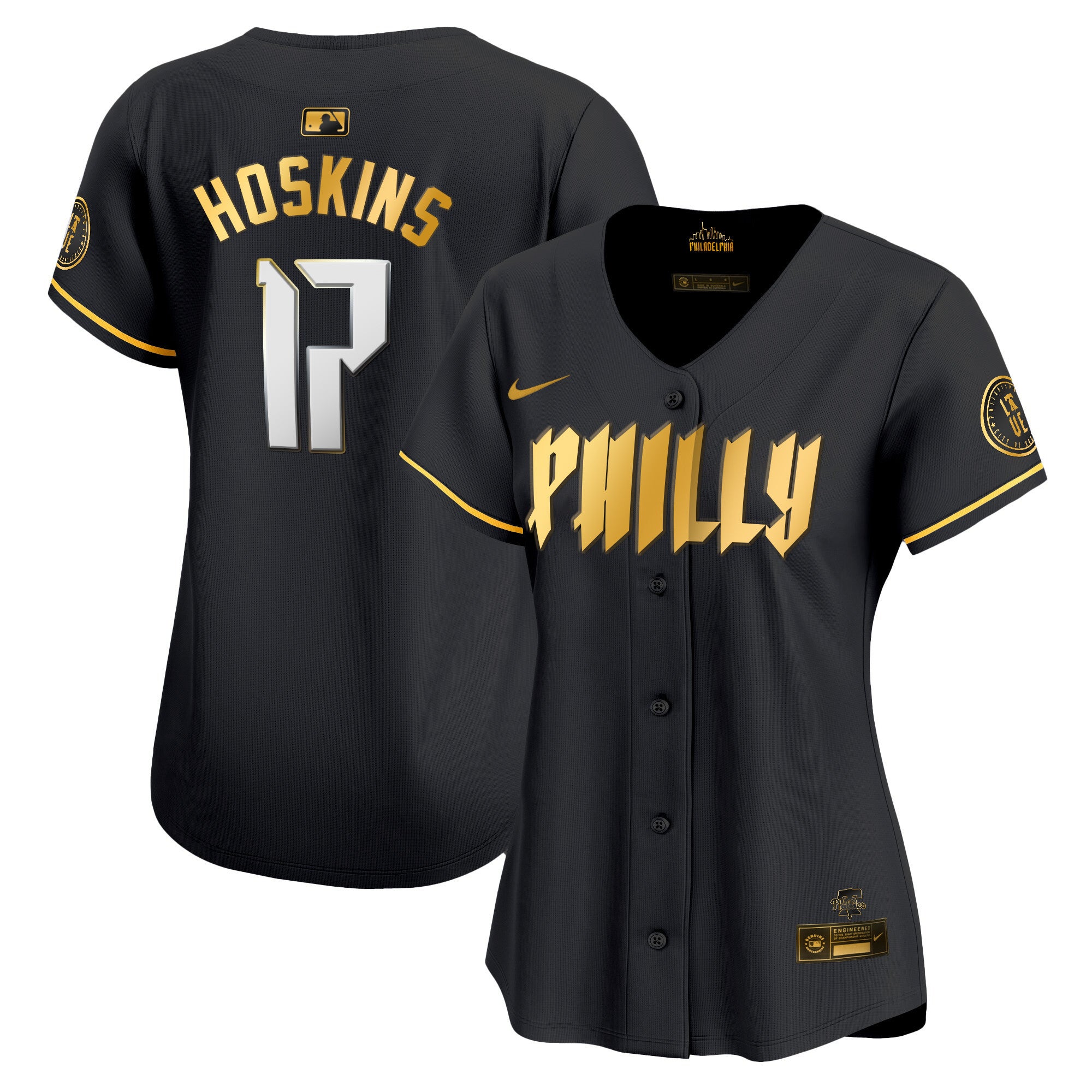 Women's Phillies 2024 City Connect Vapor Premier Limited Jersey - All Stitched - Black Gold, Rhys Hoskins