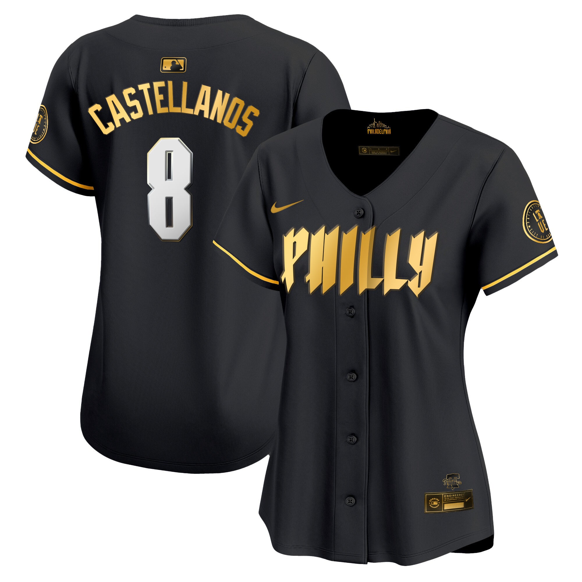 Women's Phillies 2024 City Connect Vapor Premier Limited Jersey - All Stitched - Black Gold, Nick Castellanos