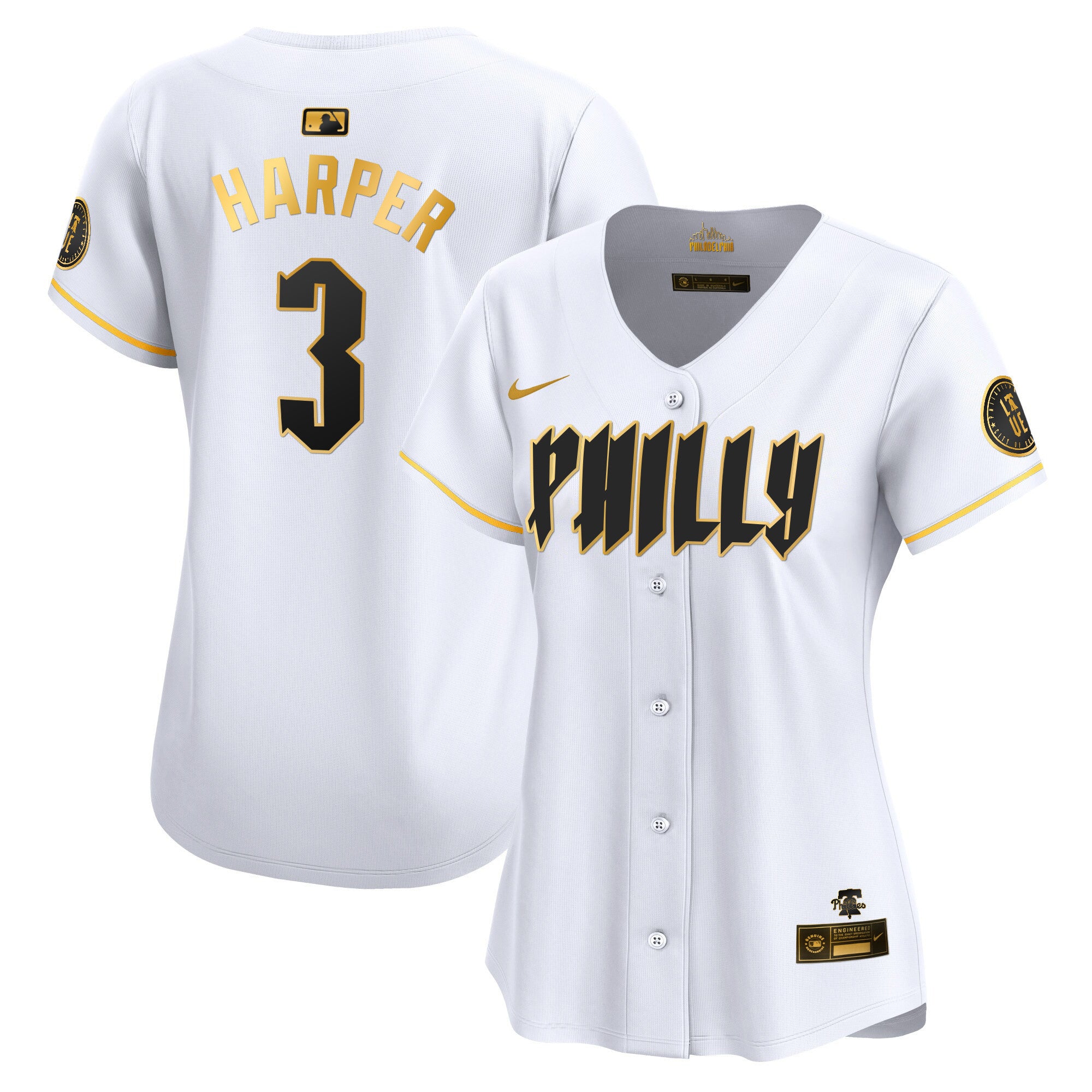 Women's Phillies 2024 City Connect Vapor Premier Limited Jersey - All Stitched - White Gold, Bryce Harper