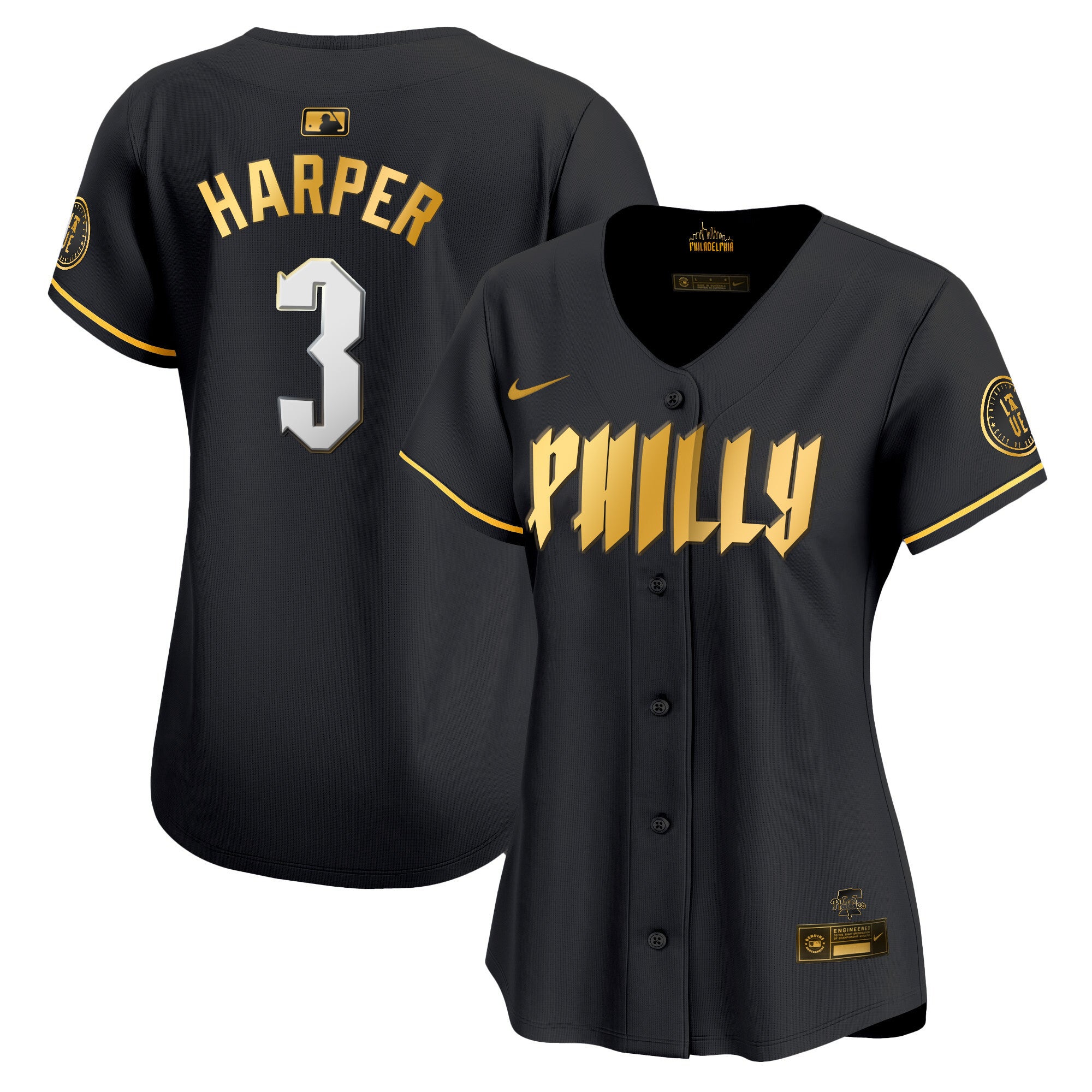 Women's Phillies 2024 City Connect Vapor Premier Limited Jersey - All Stitched - Black Gold, Bryce Harper