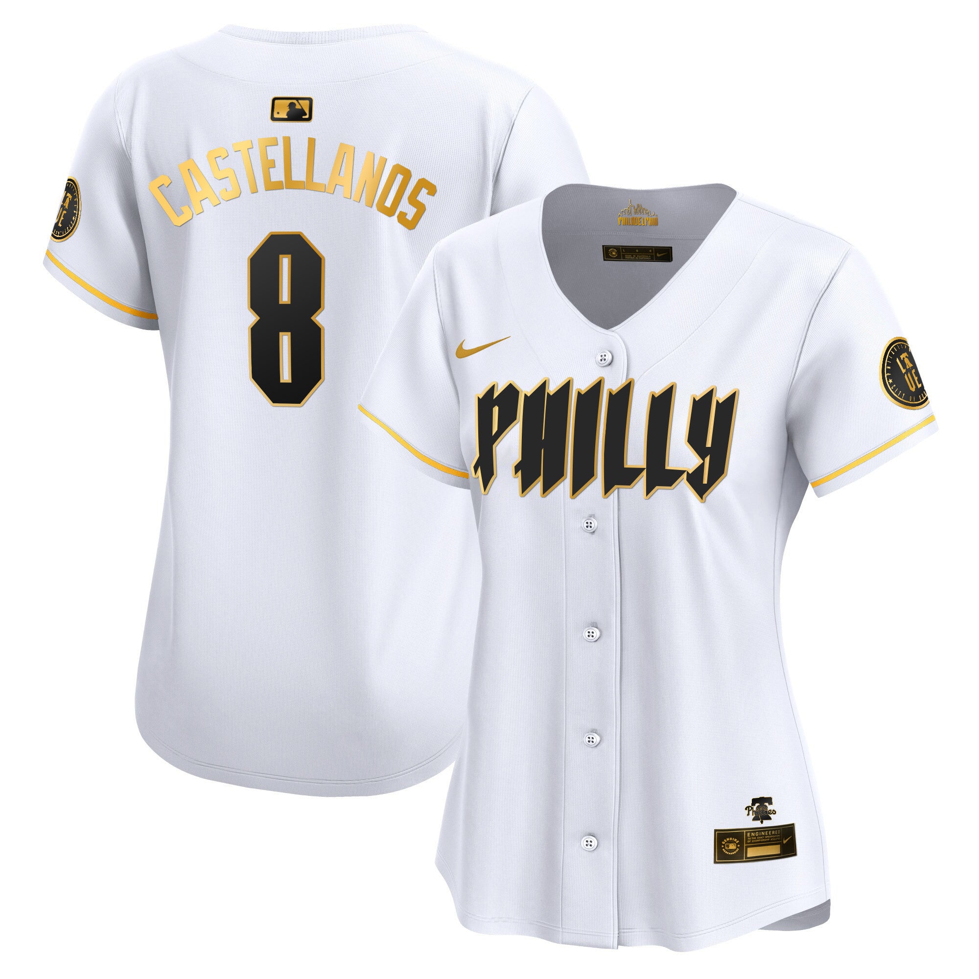 Women's Phillies 2024 City Connect Vapor Premier Limited Jersey - All Stitched - White Gold, Nick Castellanos