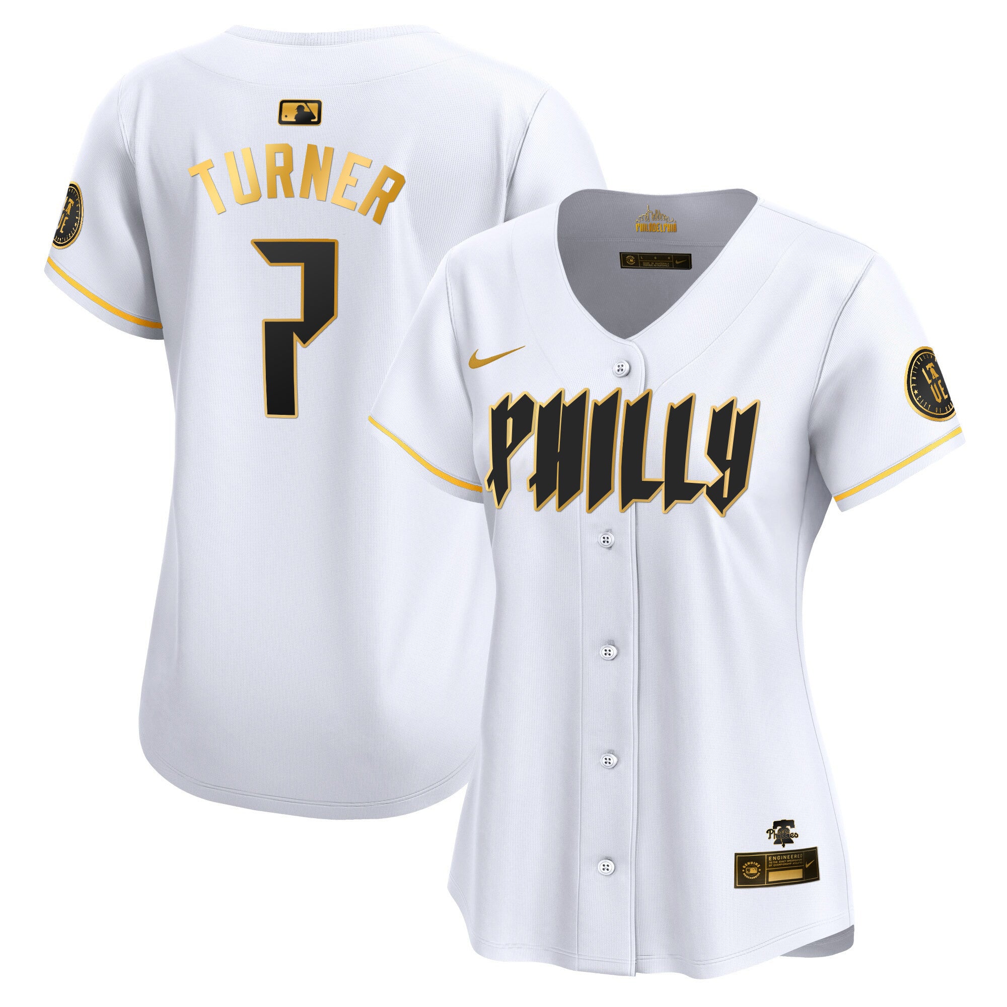 Women's Phillies 2024 City Connect Vapor Premier Limited Jersey - All Stitched - White Gold, Trea Turner