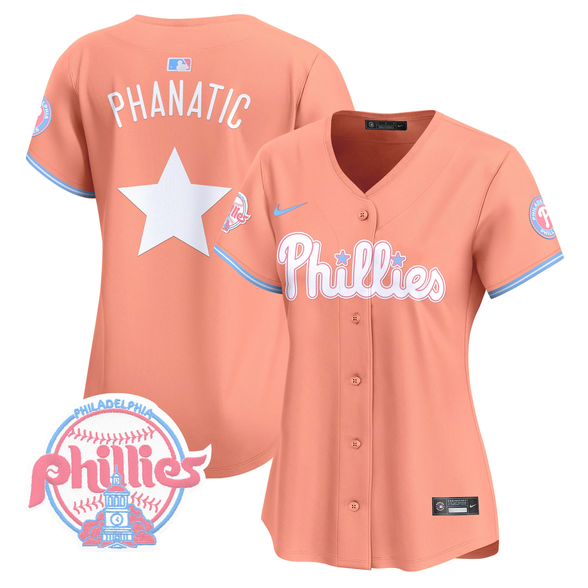 Women's Phillies Bubblegum Pink Vapor Premier Limited Jersey V2 - All Stitched - Peach, Phanatic
