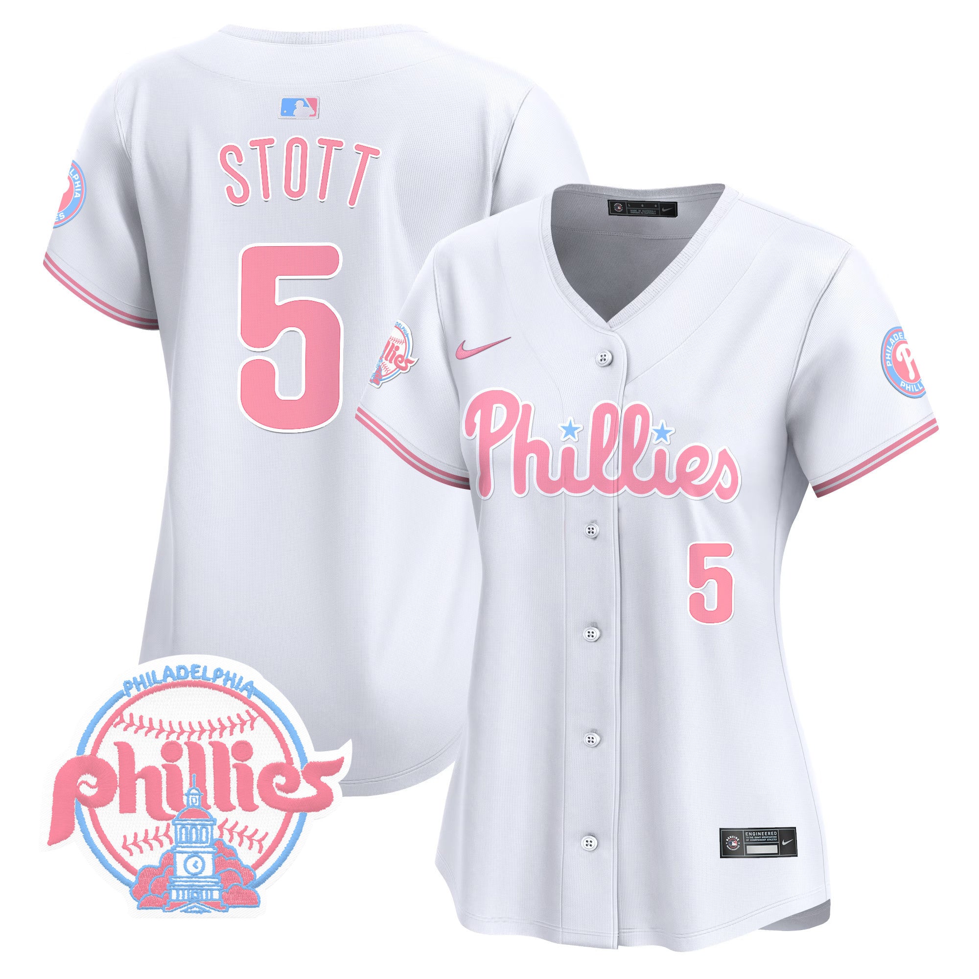 Women's Phillies Bubblegum Pink Vapor Premier Limited Jersey V2 - All Stitched - White, Bryson Stott
