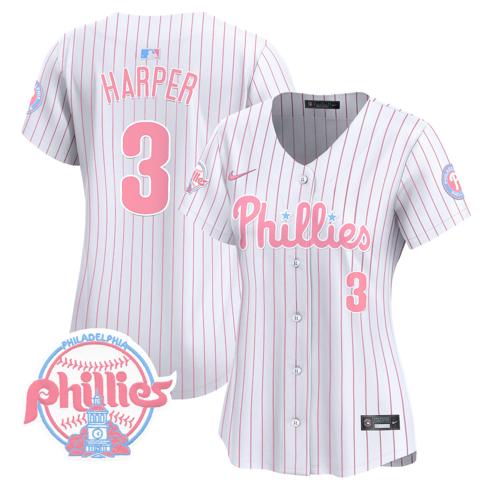 Women's Phillies Bubblegum Pink Vapor Premier Limited Jersey V2 - All Stitched - Pinstripe, Bryce Harper
