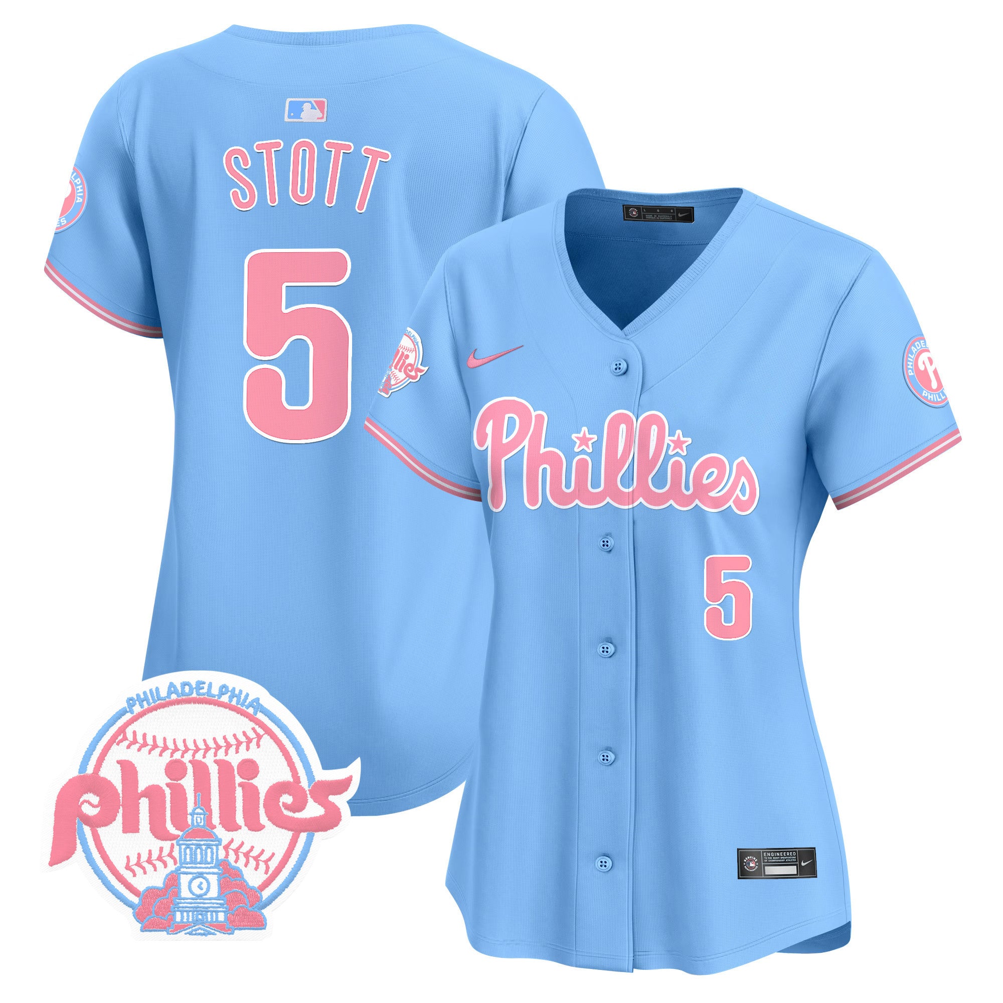 Women's Phillies Bubblegum Pink Vapor Premier Limited Jersey V2 - All Stitched - Light Blue, Bryson Stott