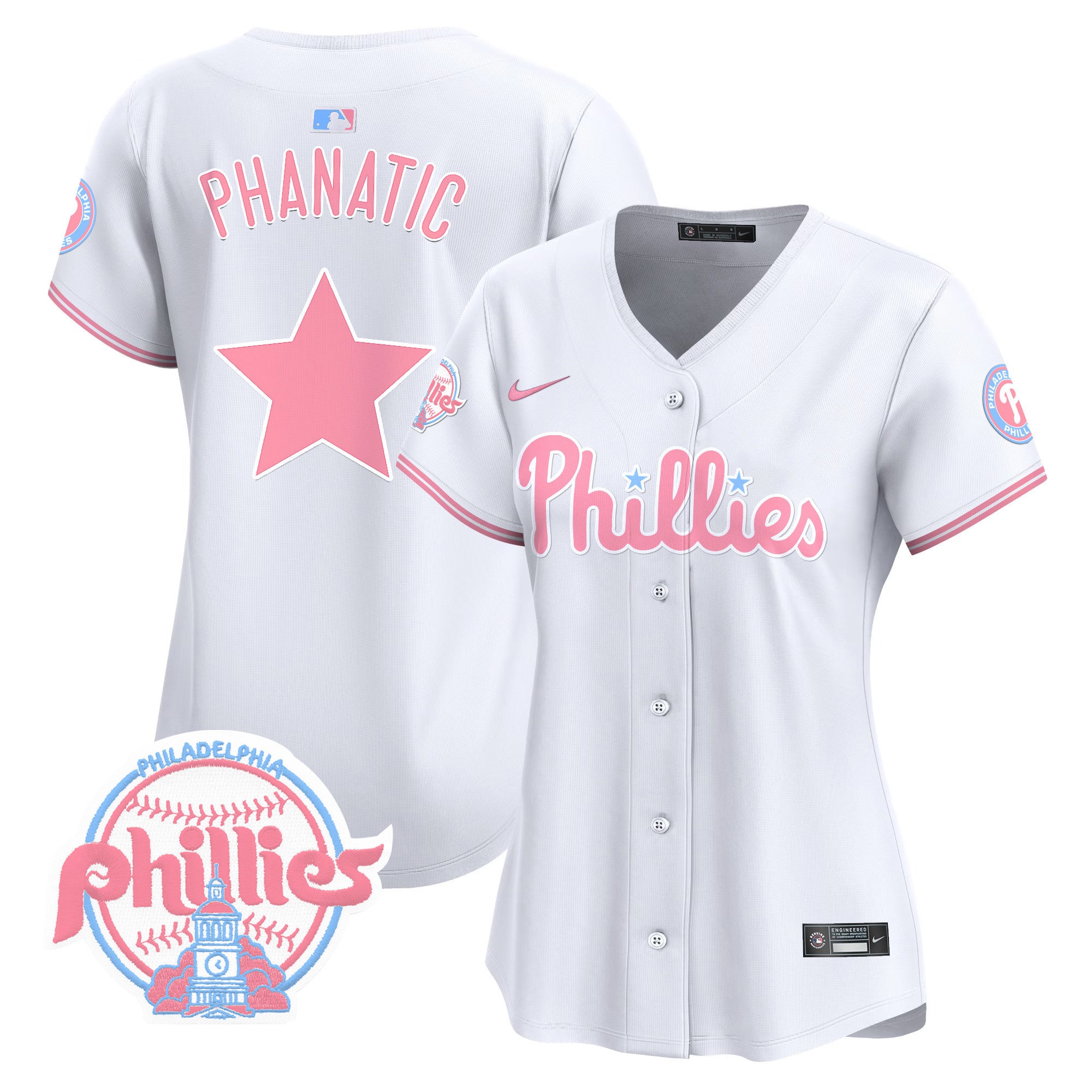 Women's Phillies Bubblegum Pink Vapor Premier Limited Jersey V2 - All Stitched - White, Phanatic