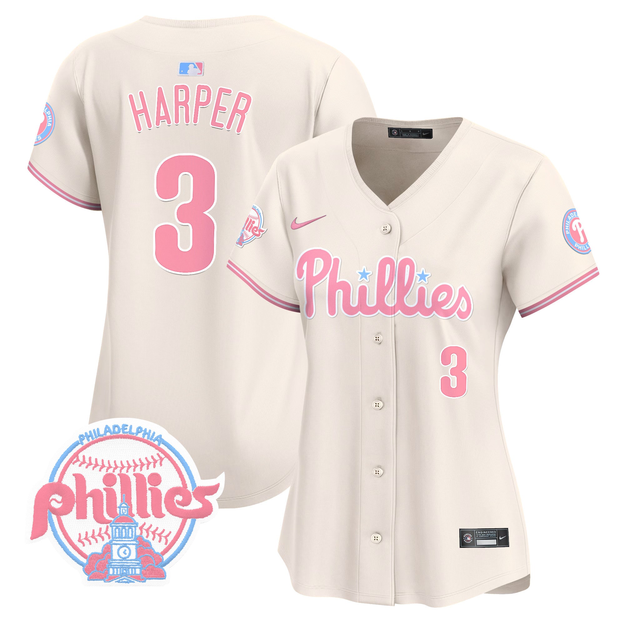 Women's Phillies Bubblegum Pink Vapor Premier Limited Jersey V2 - All Stitched - Cream, Bryce Harper