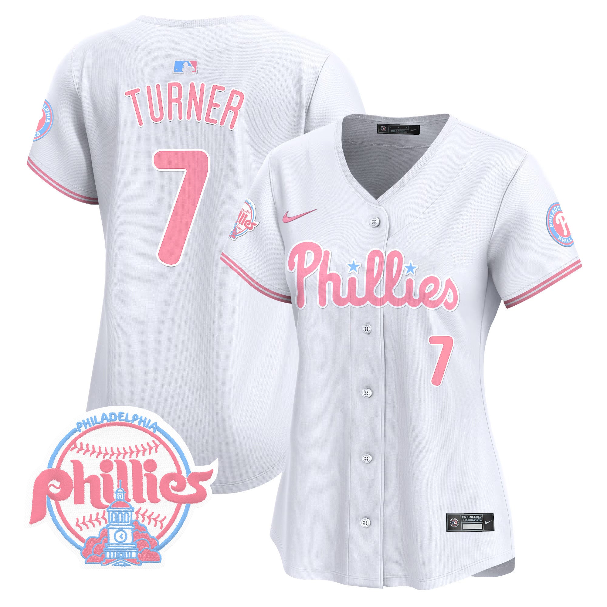 Women's Phillies Bubblegum Pink Vapor Premier Limited Jersey V2 - All Stitched - White, Trea Turner