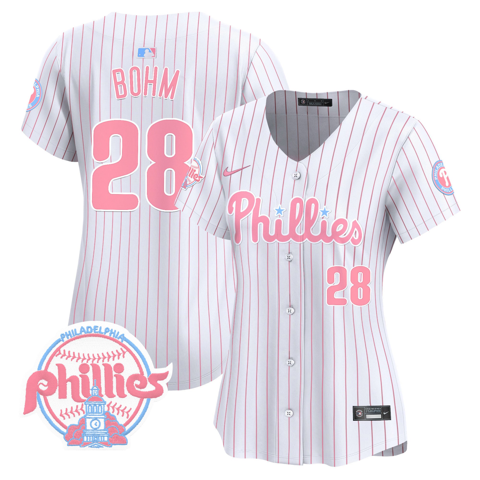 Women's Phillies Bubblegum Pink Vapor Premier Limited Jersey V2 - All Stitched - Pinstripe, Alec Bohm