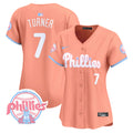 Women's Phillies Bubblegum Pink Vapor Premier Limited Jersey V2 - All Stitched - Peach, Trea Turner