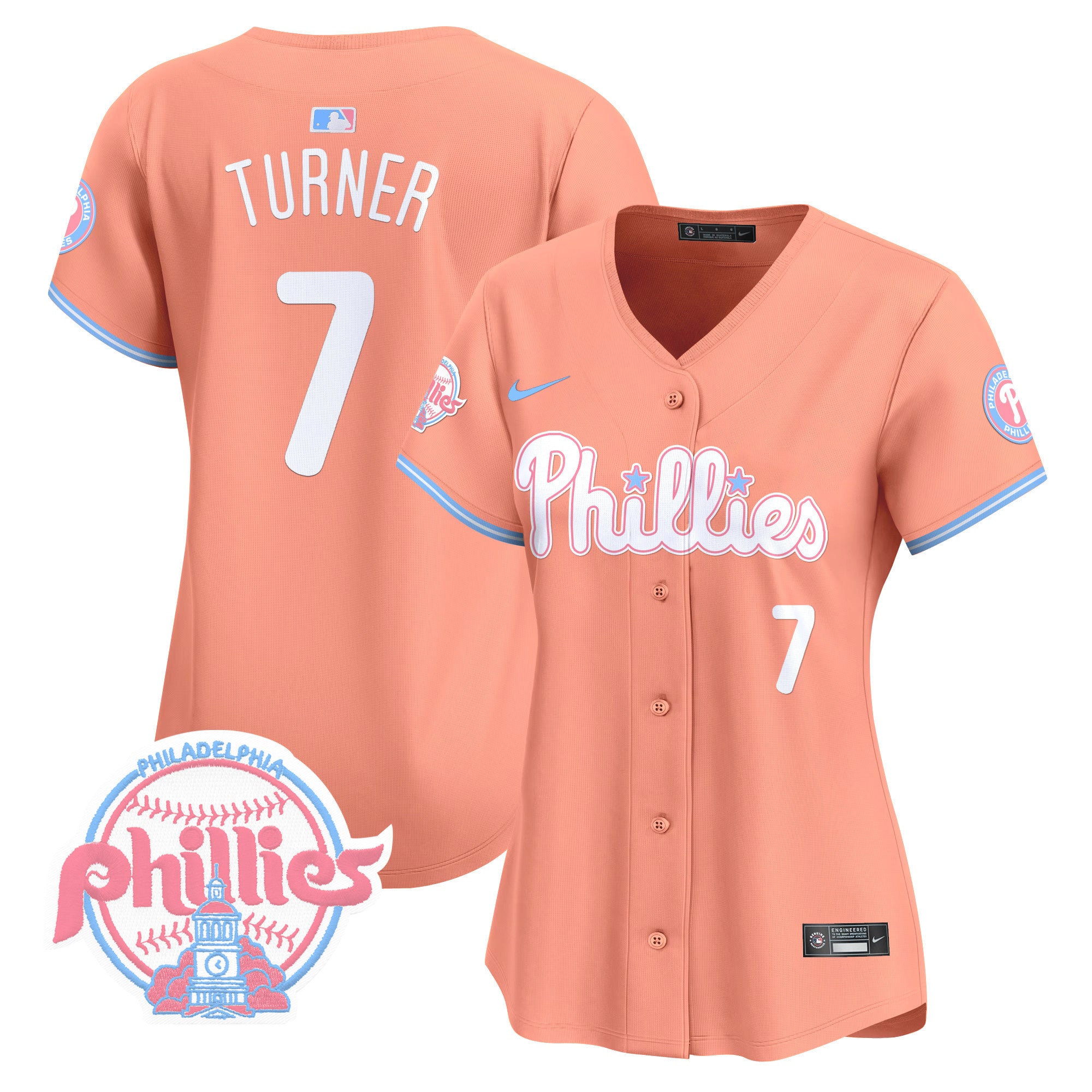 Women's Phillies Bubblegum Pink Vapor Premier Limited Jersey V2 - All Stitched - Peach, Trea Turner