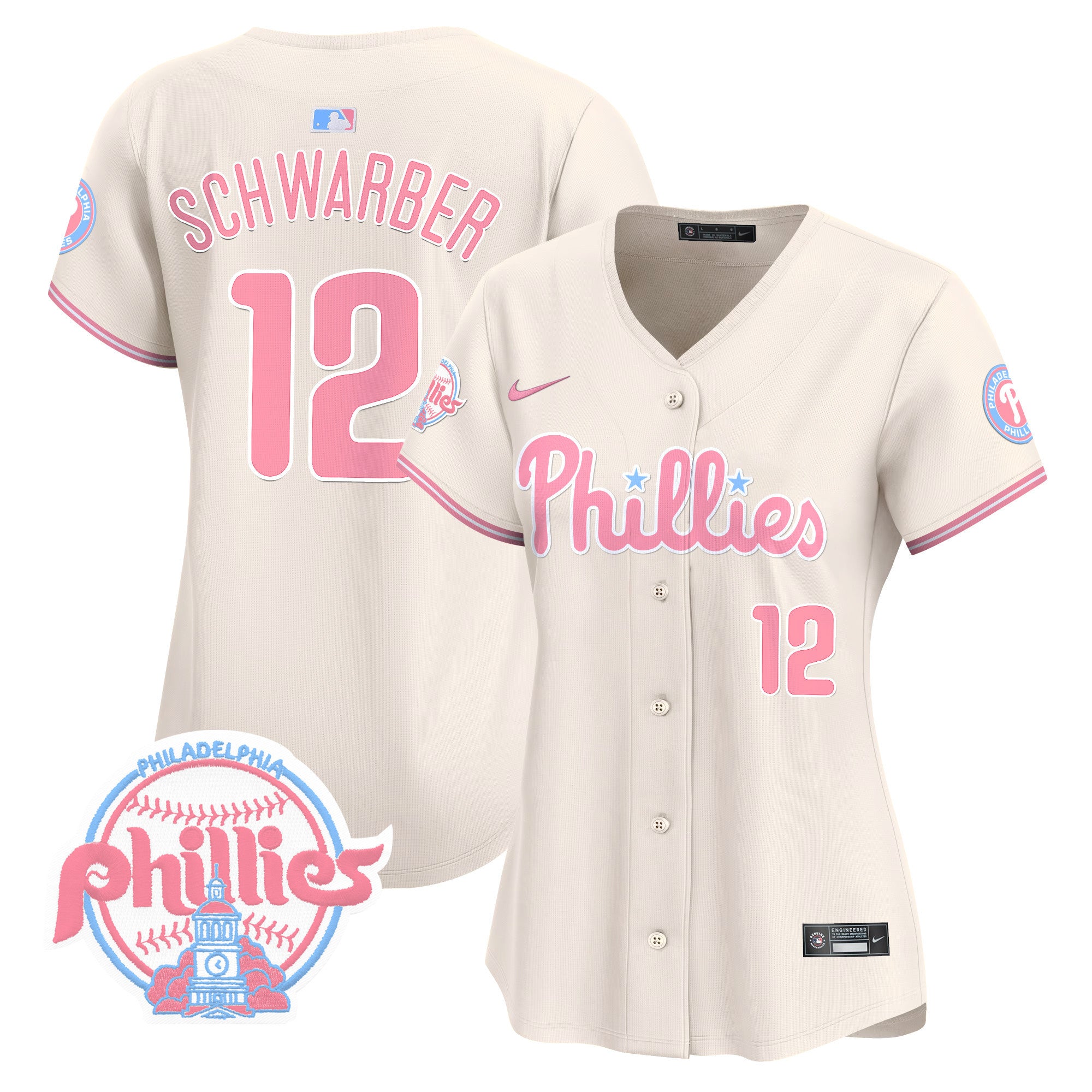 Women's Phillies Bubblegum Pink Vapor Premier Limited Jersey V2 - All Stitched - Cream, Kyle Schwarber
