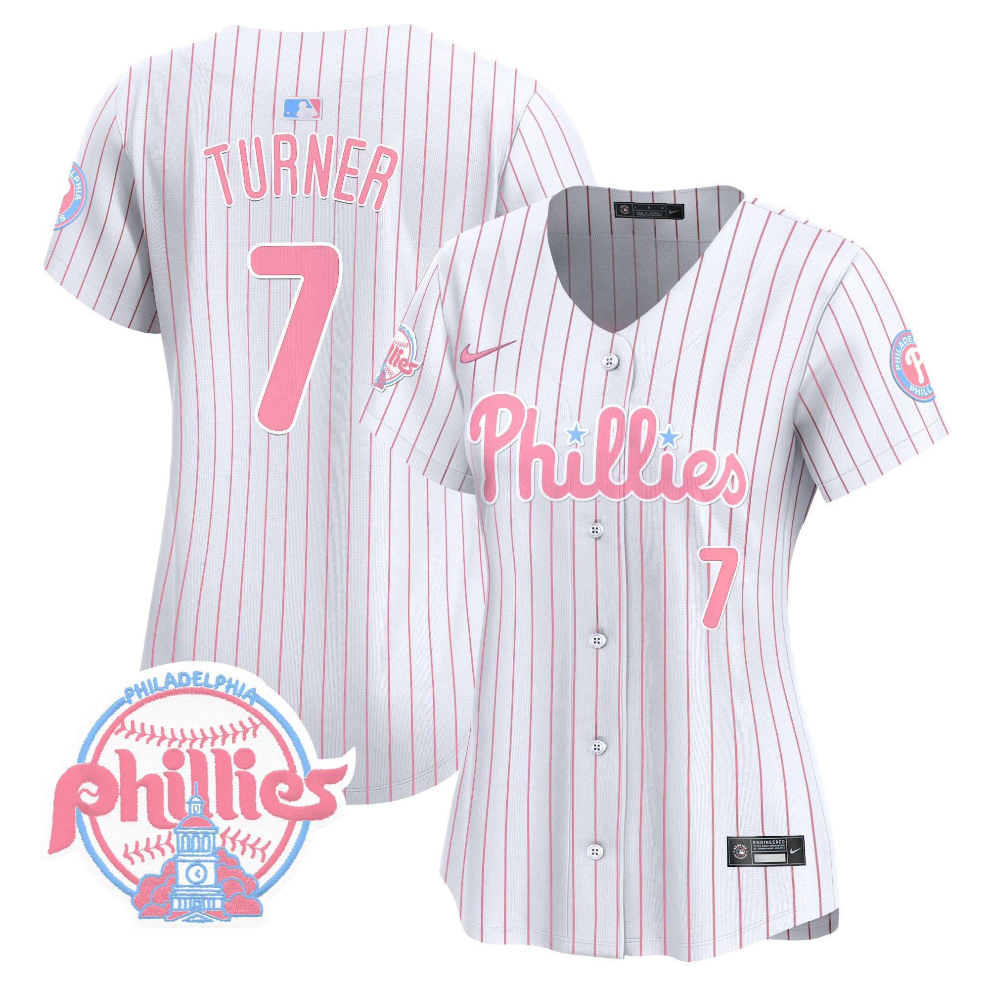 Women's Phillies Bubblegum Pink Vapor Premier Limited Jersey V2 - All Stitched - Pinstripe, Trea Turner