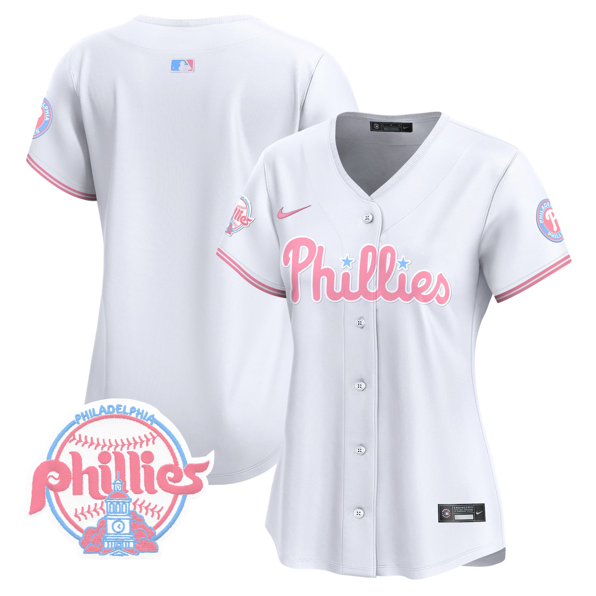 Women's Phillies Bubblegum Pink Vapor Premier Limited Jersey V2 - All Stitched - White, Team
