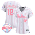 Women's Phillies Bubblegum Pink Vapor Premier Limited Jersey V2 - All Stitched - Pinstripe, Kyle Schwarber