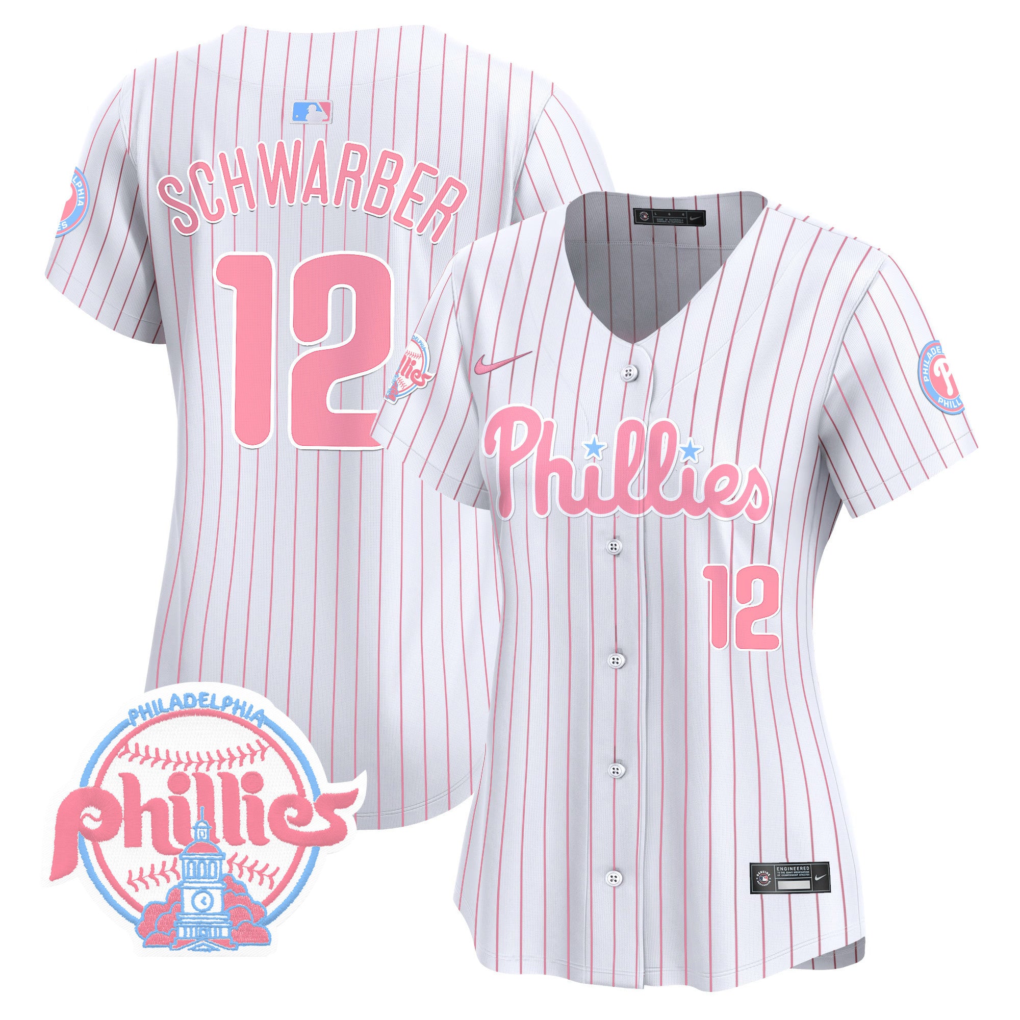 Women's Phillies Bubblegum Pink Vapor Premier Limited Jersey V2 - All Stitched - Pinstripe, Kyle Schwarber