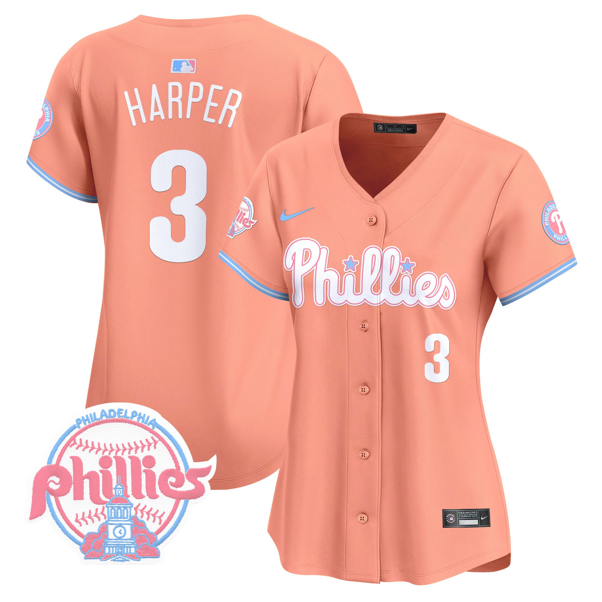 Women's Phillies Bubblegum Pink Vapor Premier Limited Jersey V2 - All Stitched - Peach, Bryce Harper