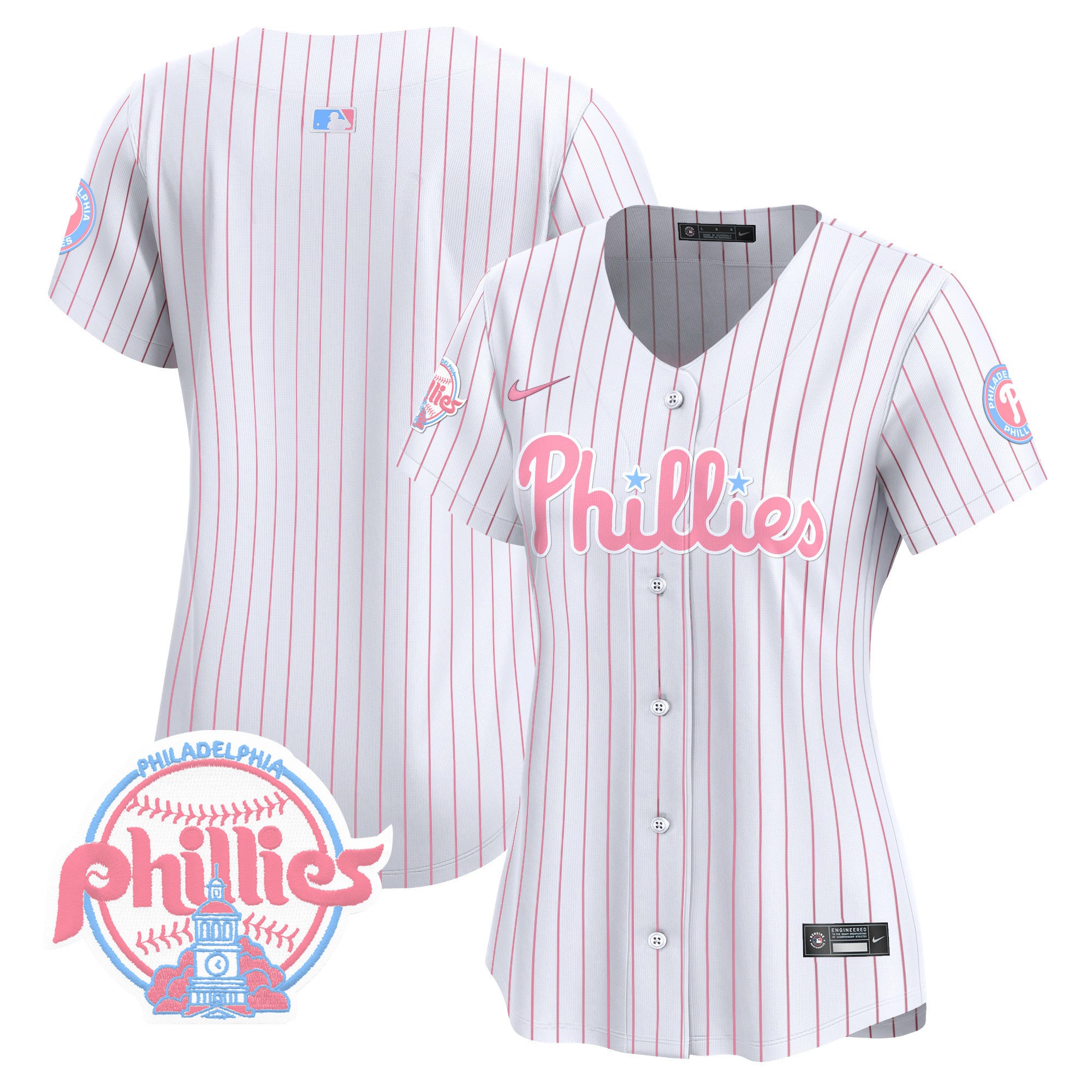 Women's Phillies Bubblegum Pink Vapor Premier Limited Jersey V2 - All Stitched - Pinstripe, Team