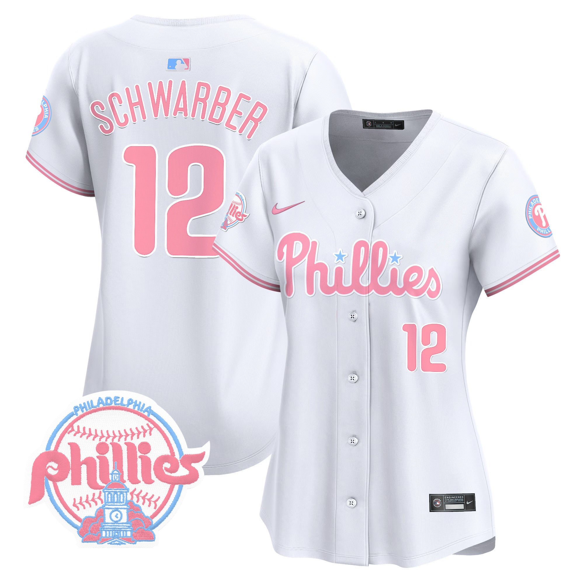 Women's Phillies Bubblegum Pink Vapor Premier Limited Jersey V2 - All Stitched - White, Kyle Schwarber