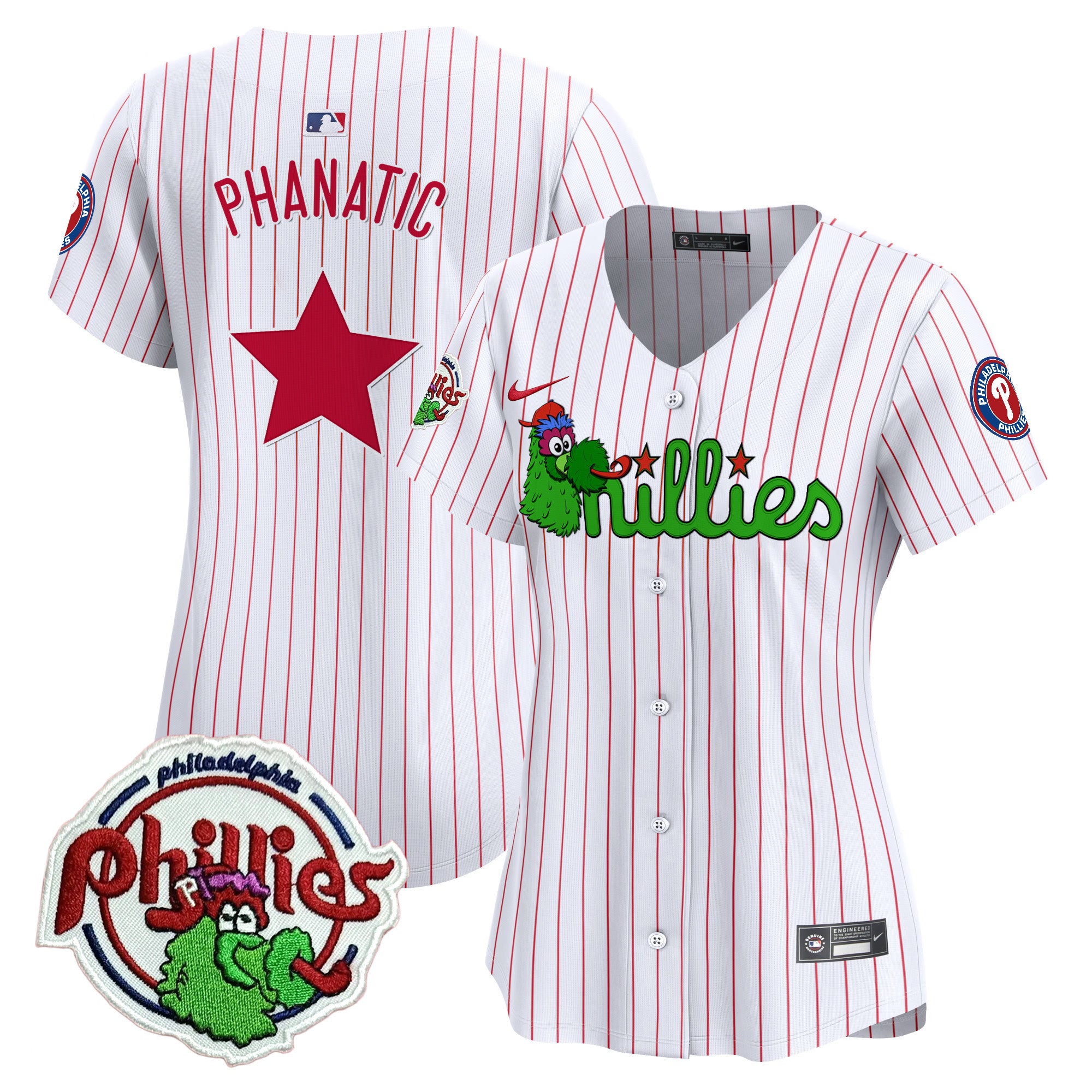 Women's Phillies Phanatic Patch Vapor Premier Limited Jersey V3- All Stitched - White Pinstripe, Phanatic
