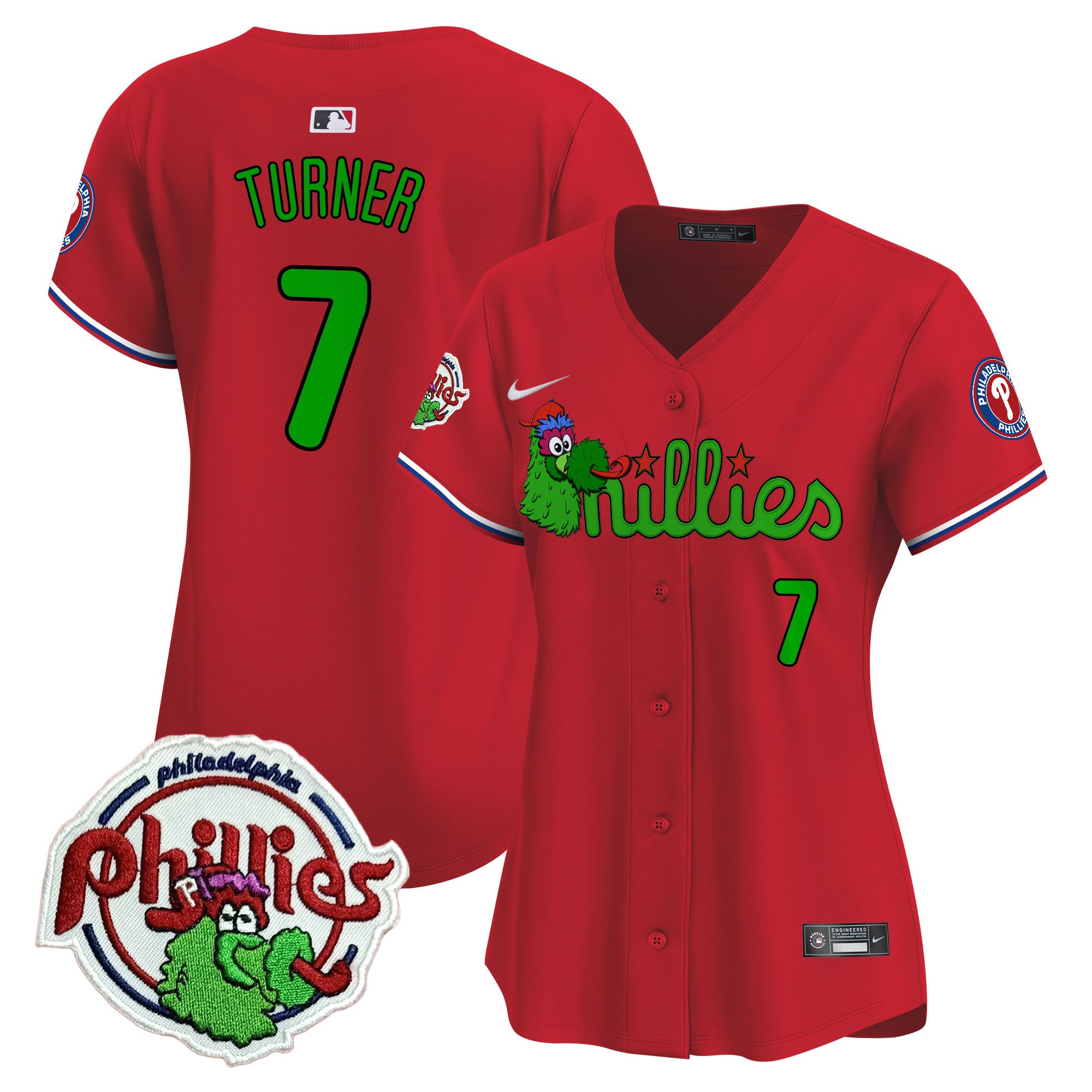 Women's Phillies Phanatic Patch Vapor Premier Limited Jersey V3- All Stitched - Red, Trea Turner
