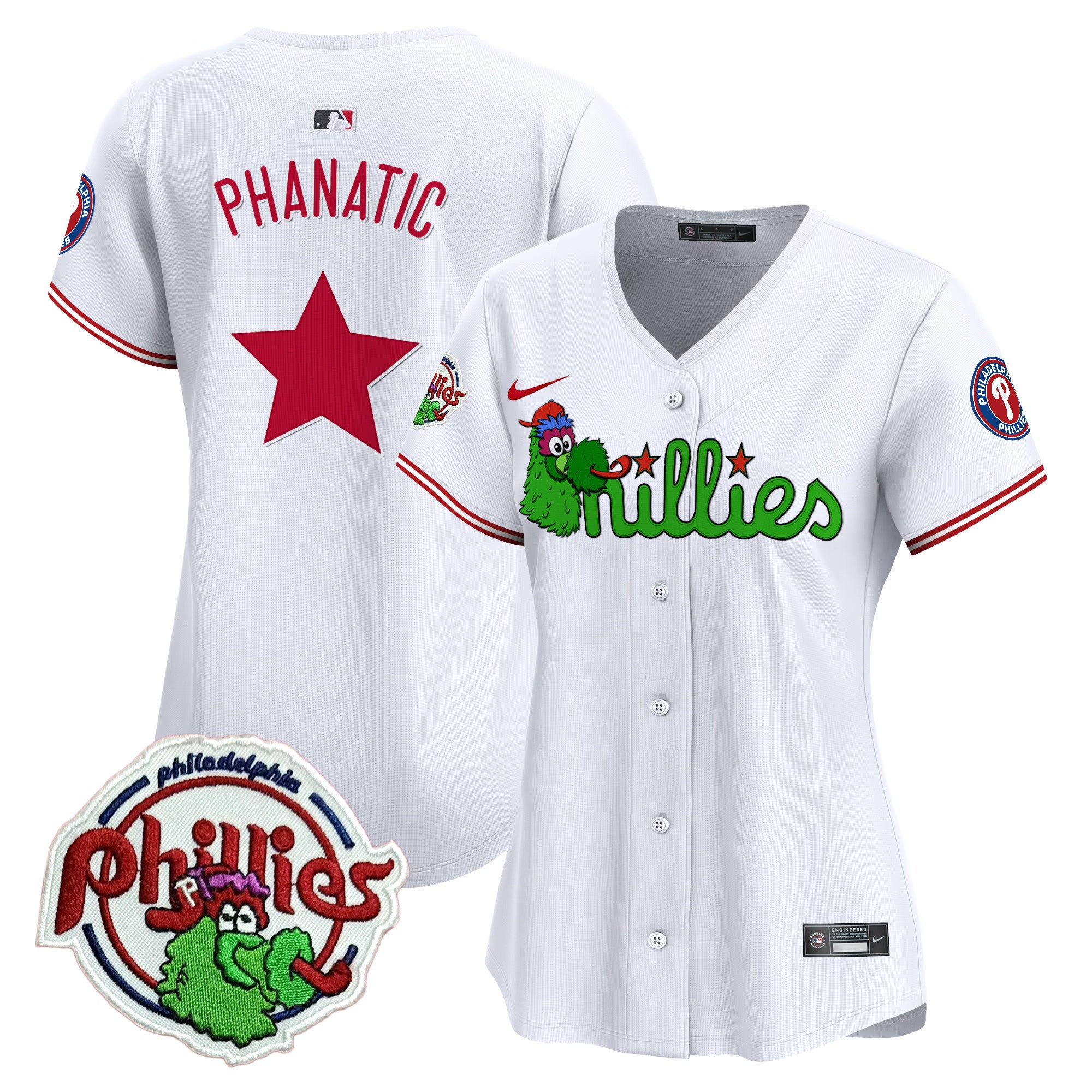 Women's Phillies Phanatic Patch Vapor Premier Limited Jersey V3- All Stitched - White, Phanatic