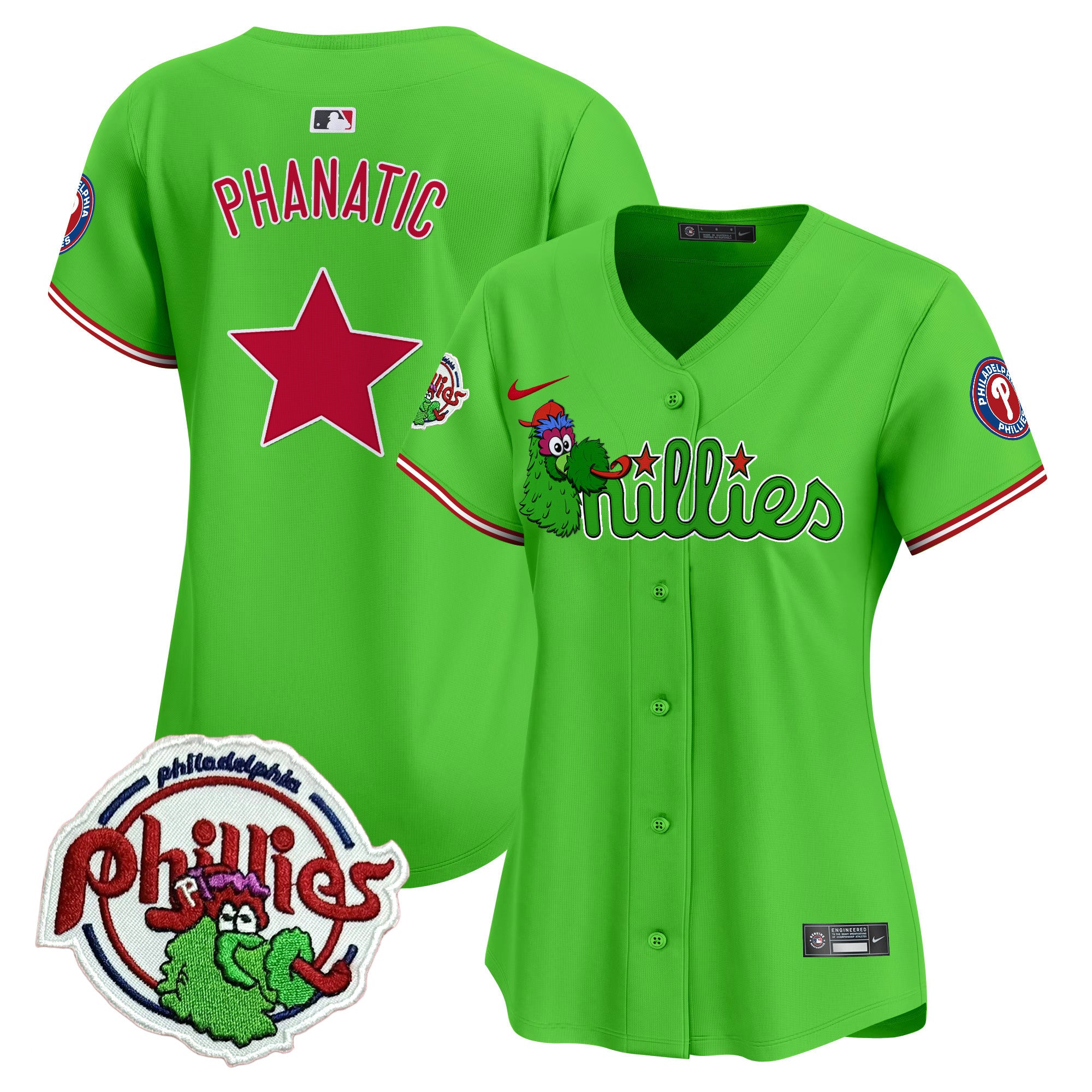 Women's Phillies Phanatic Patch Vapor Premier Limited Jersey V3- All Stitched - Green, Phanatic