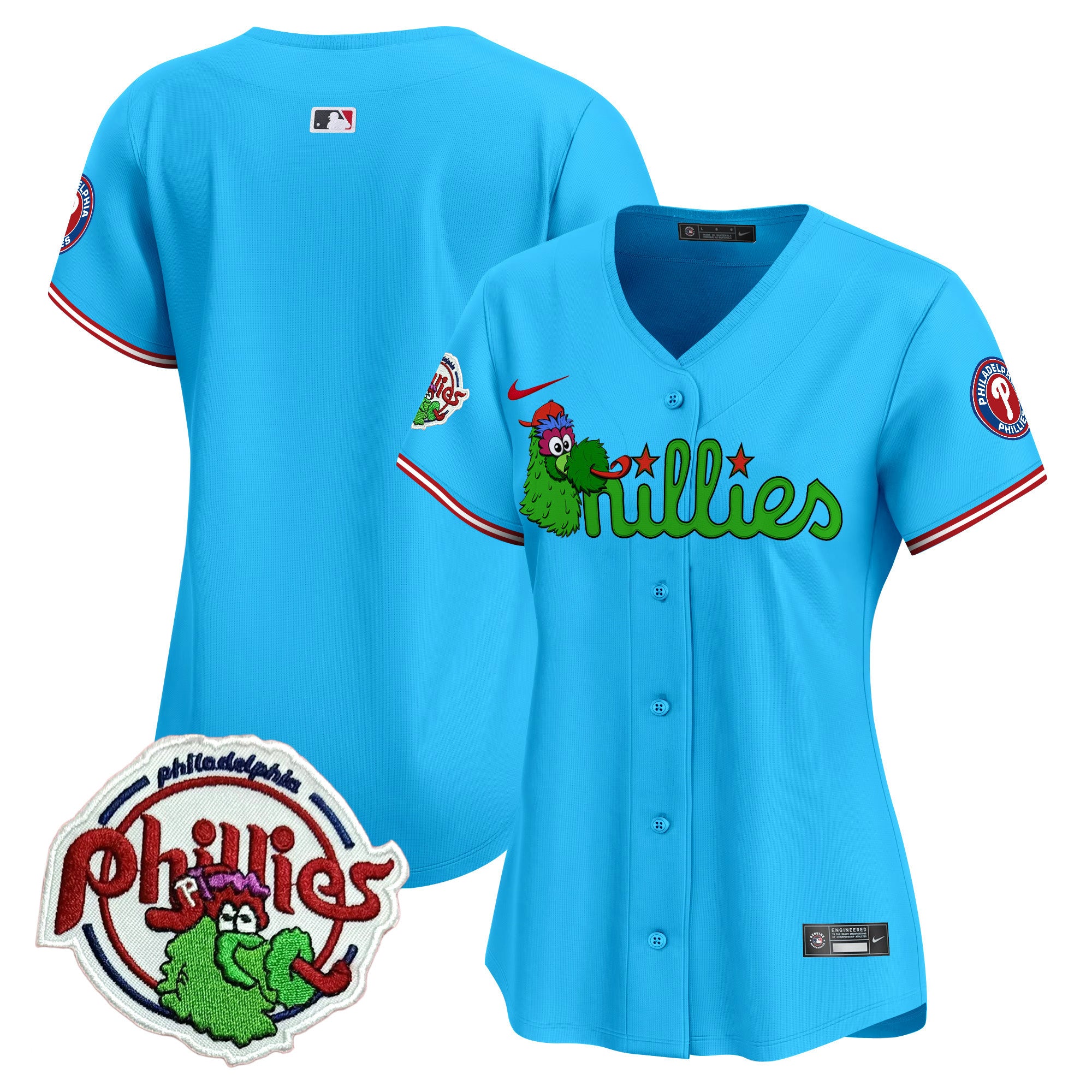Women's Phillies Phanatic Patch Vapor Premier Limited Jersey V3- All Stitched - Light Blue, Team