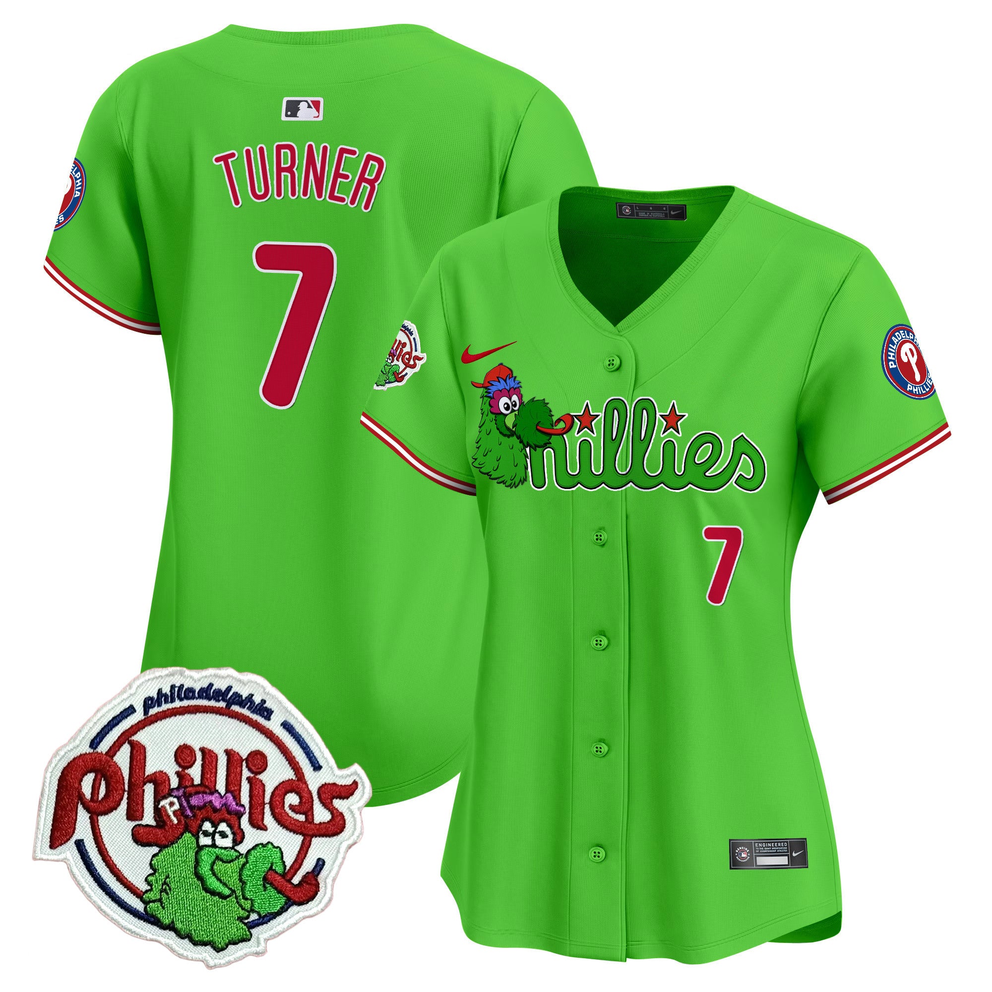 Women's Phillies Phanatic Patch Vapor Premier Limited Jersey V3- All Stitched - Green, Trea Turner