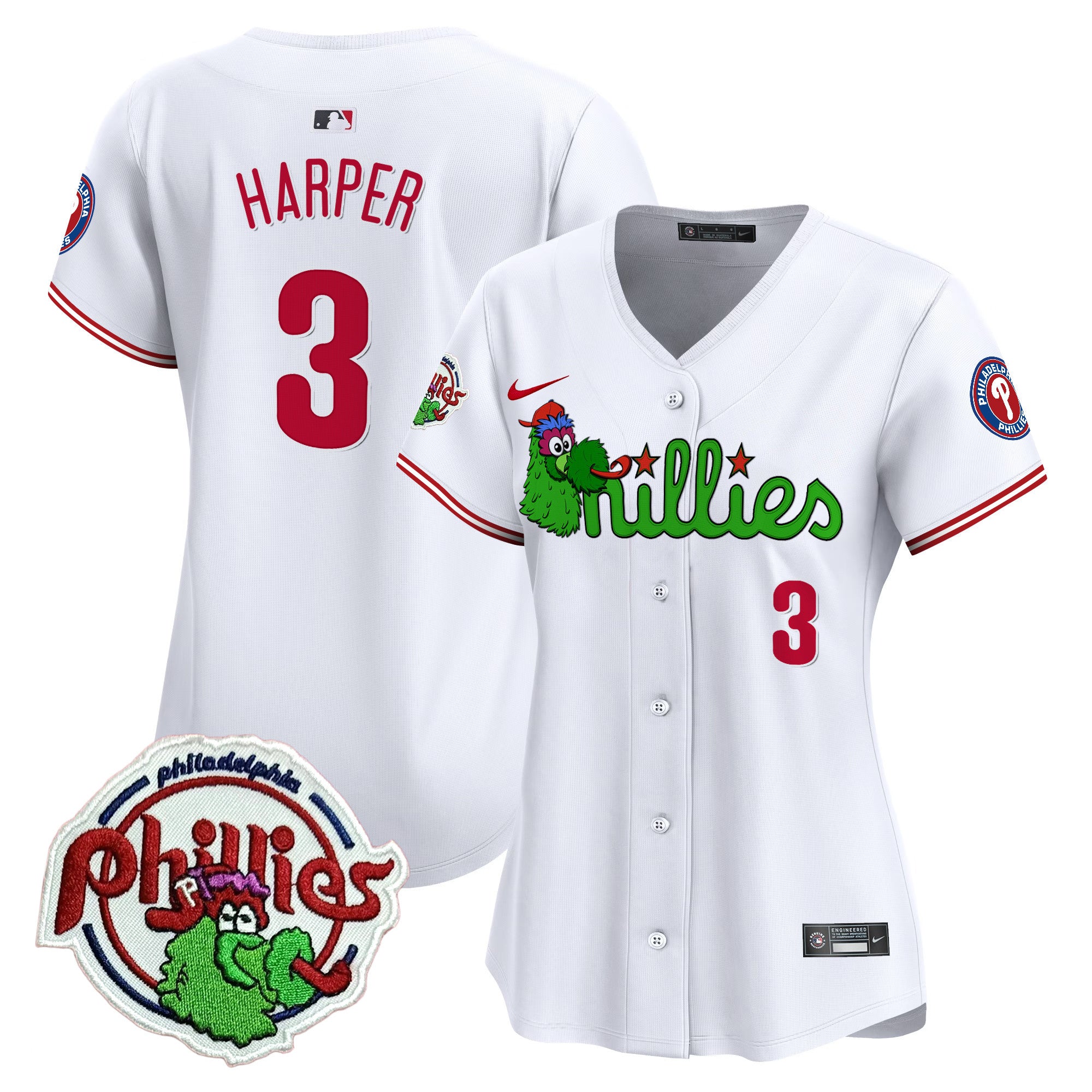 Women's Phillies Phanatic Patch Vapor Premier Limited Jersey V3- All Stitched - White, Bryce Harper