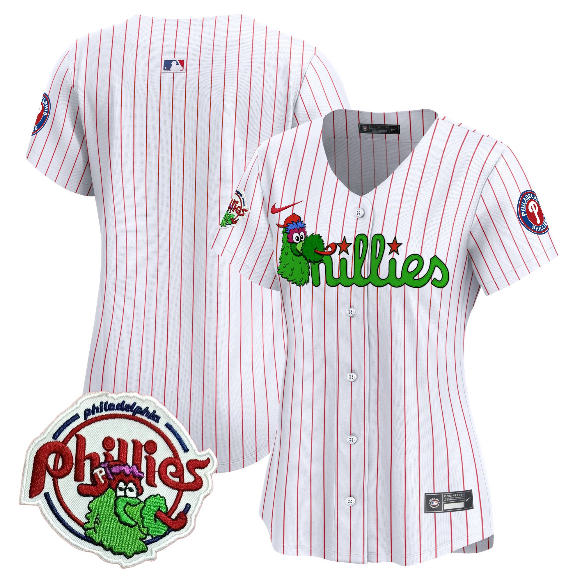 Women's Phillies Phanatic Patch Vapor Premier Limited Jersey V3- All Stitched - White Pinstripe, Team