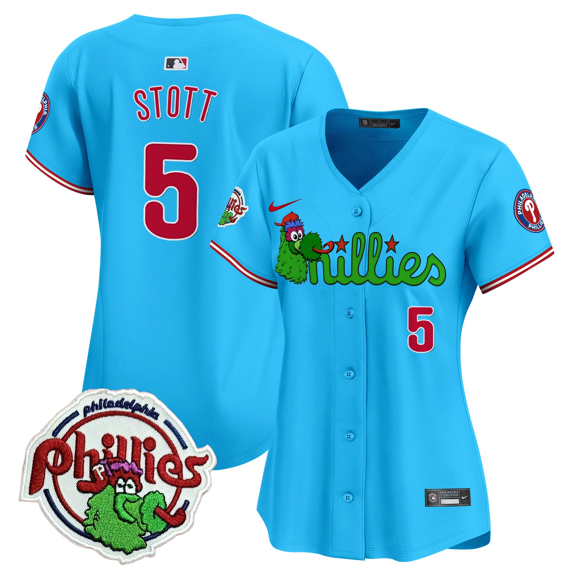 Women's Phillies Phanatic Patch Vapor Premier Limited Jersey V3- All Stitched - Light Blue, Bryson Stott