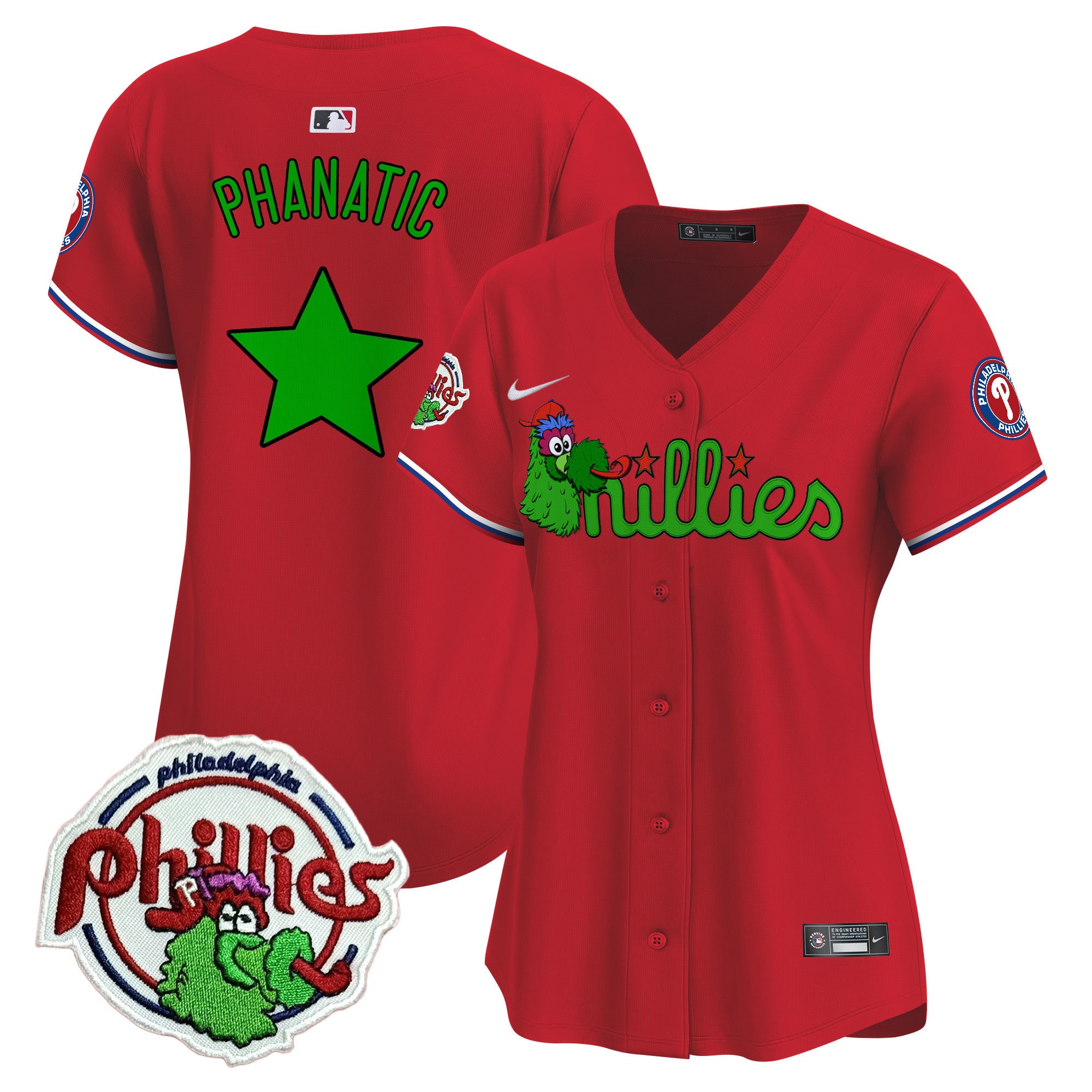 Women's Phillies Phanatic Patch Vapor Premier Limited Jersey V3- All Stitched - Red, Phanatic