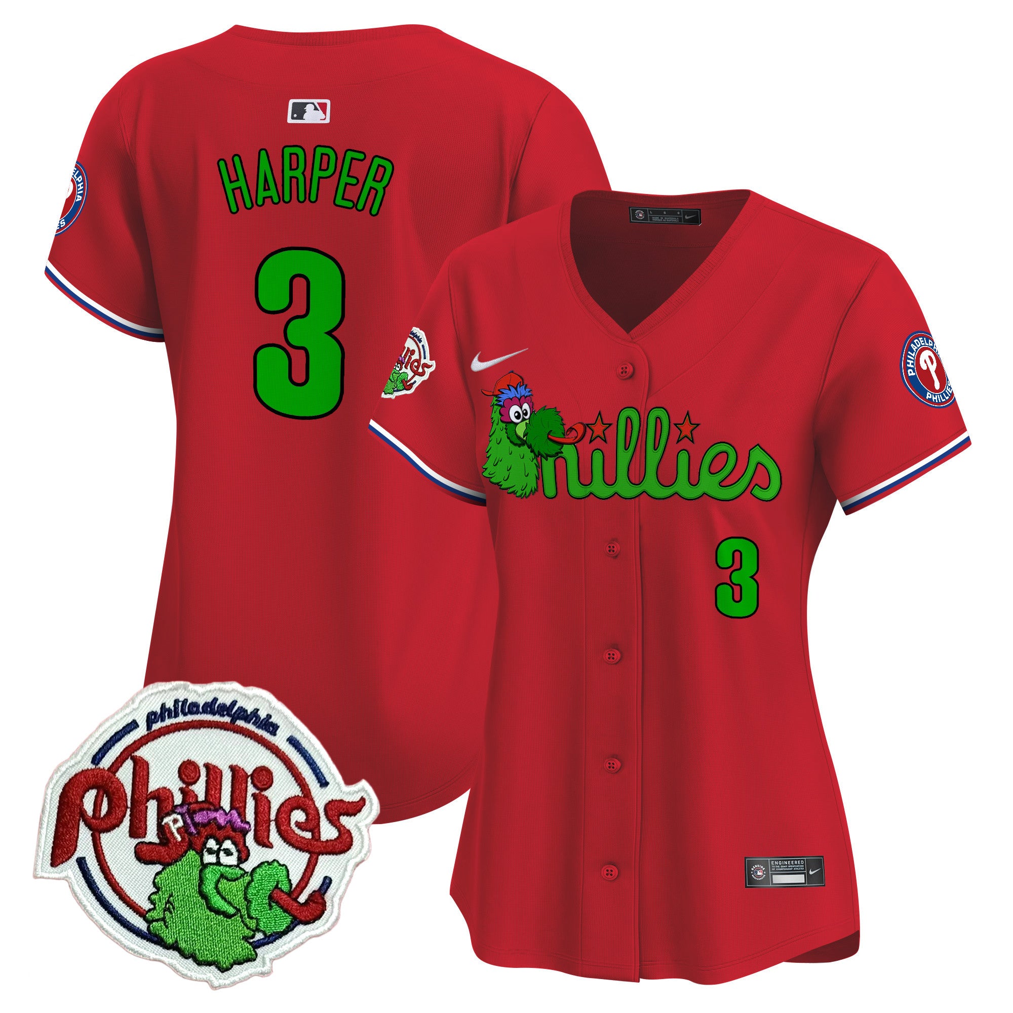 Women's Phillies Phanatic Patch Vapor Premier Limited Jersey V3- All Stitched - Red, Bryce Harper