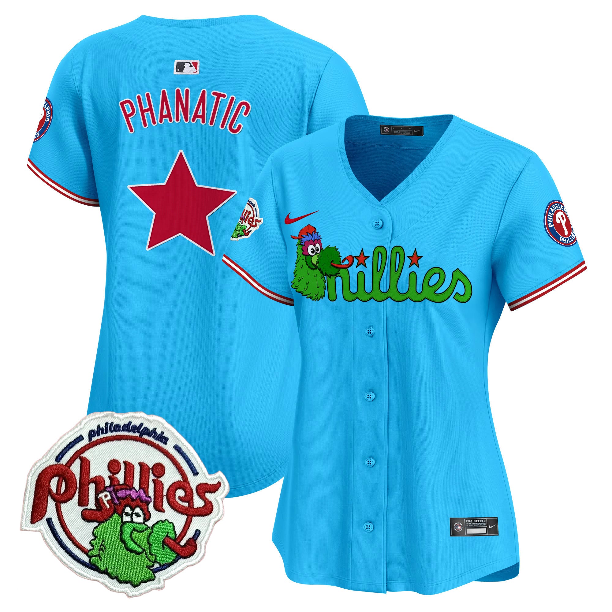 Women's Phillies Phanatic Patch Vapor Premier Limited Jersey V3- All Stitched - Light Blue, Phanatic
