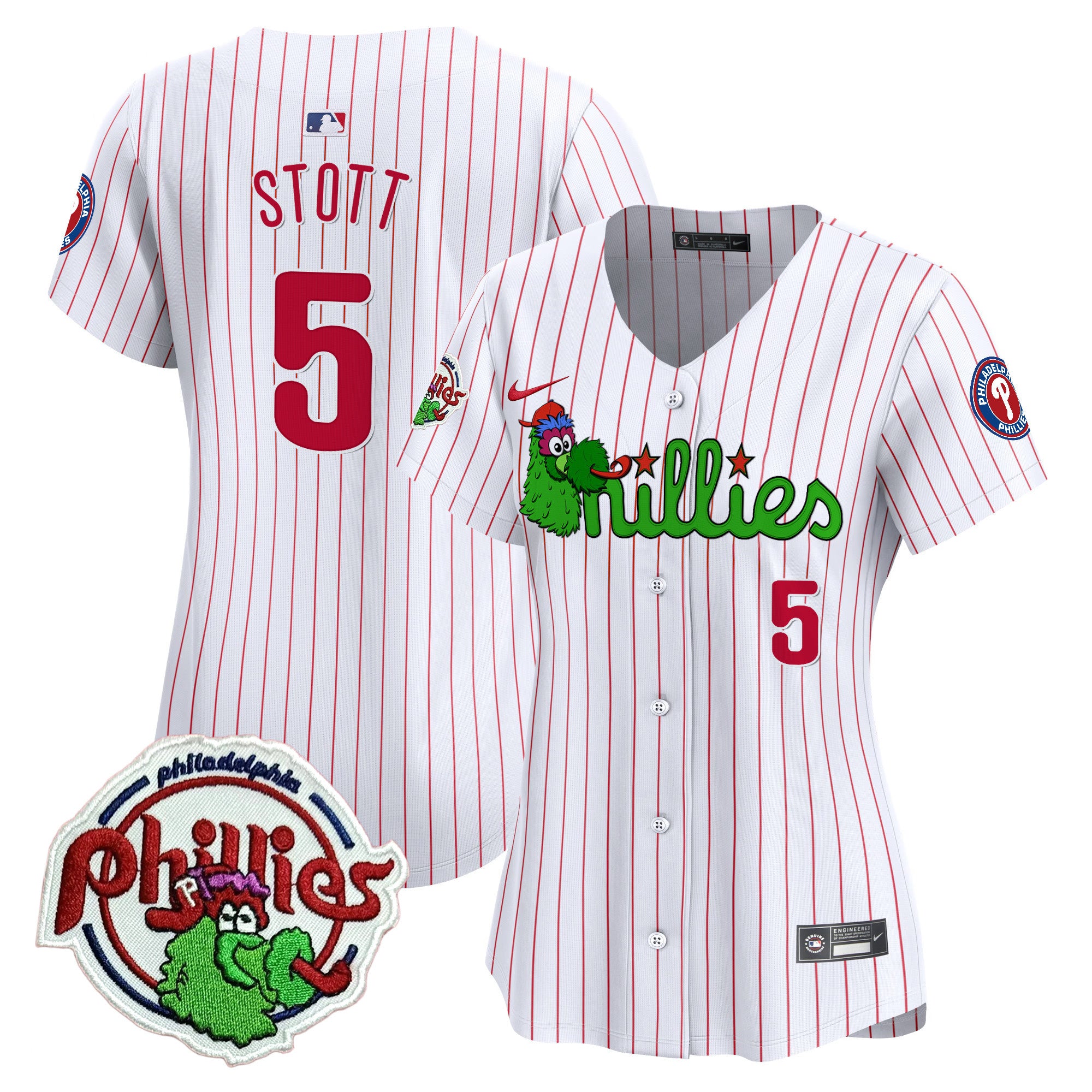 Women's Phillies Phanatic Patch Vapor Premier Limited Jersey V3- All Stitched - White Pinstripe, Bryson Stott
