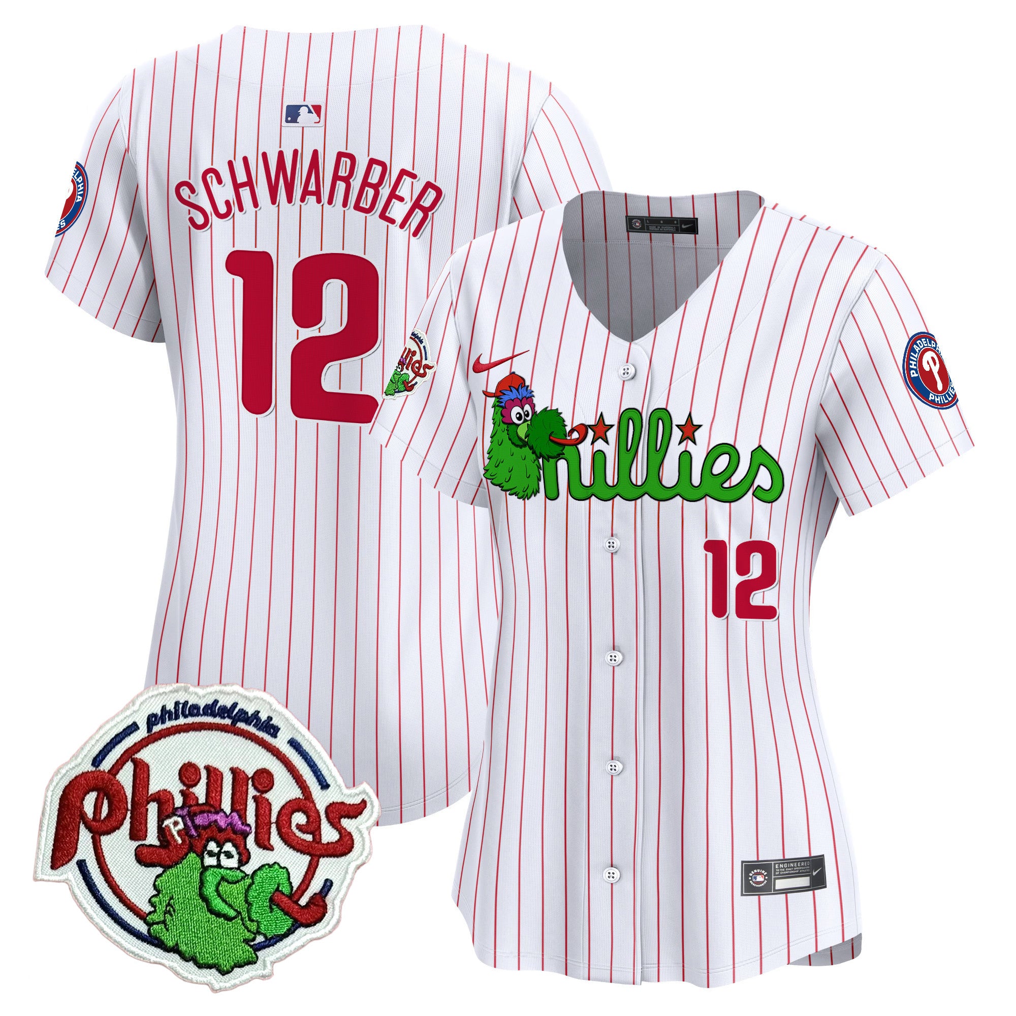 Women's Phillies Phanatic Patch Vapor Premier Limited Jersey V3- All Stitched - White Pinstripe, Kyle Schwarber