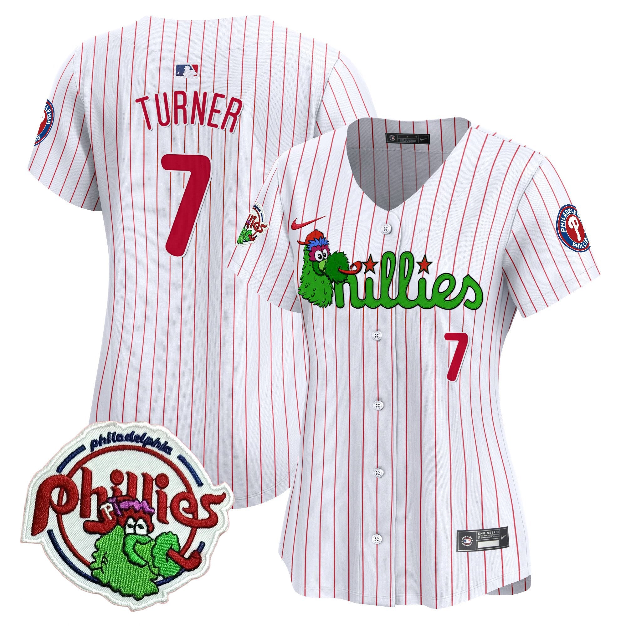 Women's Phillies Phanatic Patch Vapor Premier Limited Jersey V3- All Stitched - White Pinstripe, Trea Turner