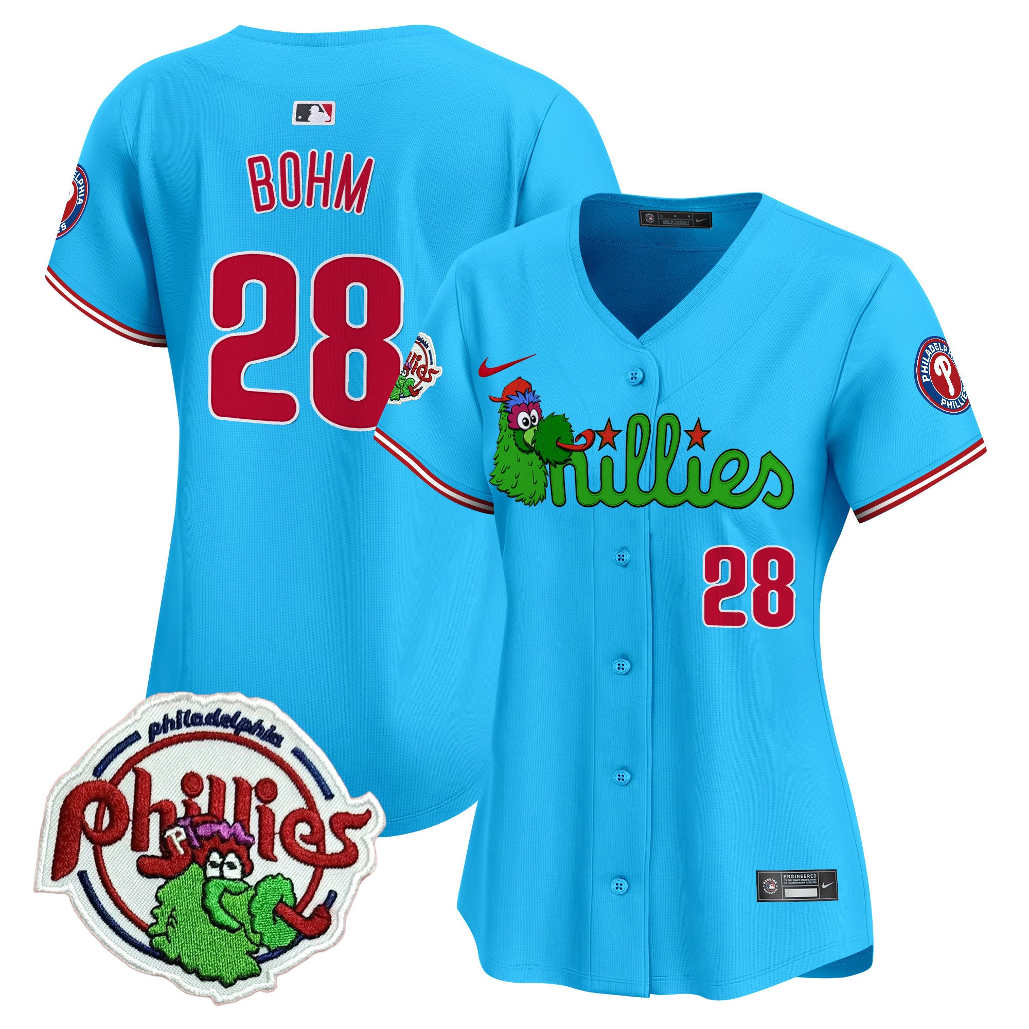 Women's Phillies Phanatic Patch Vapor Premier Limited Jersey V3- All Stitched - Light Blue, Alec Bohm