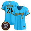 Women's Pittsburgh Pirates 412 Patch Vapor Premier Limited Jersey V4 - All Stitched - Light Blue, Roberto Clemente