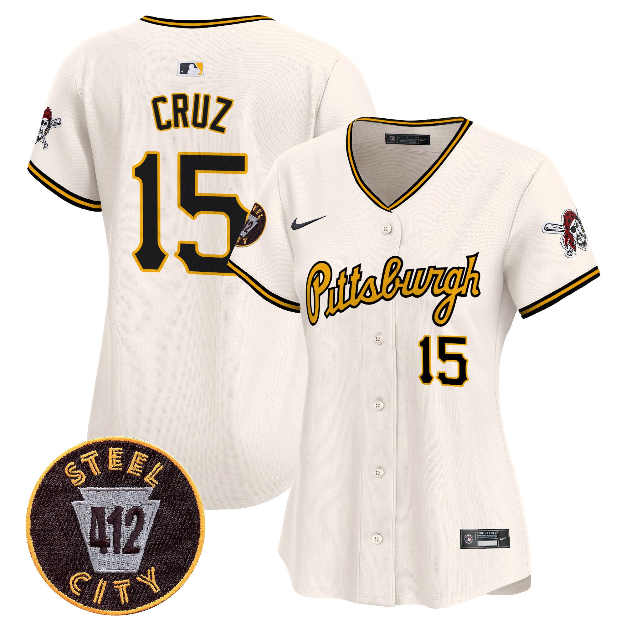 Women's Pittsburgh Pirates 412 Patch Vapor Premier Limited Jersey V4 - All Stitched - Cream, Oneil Cruz