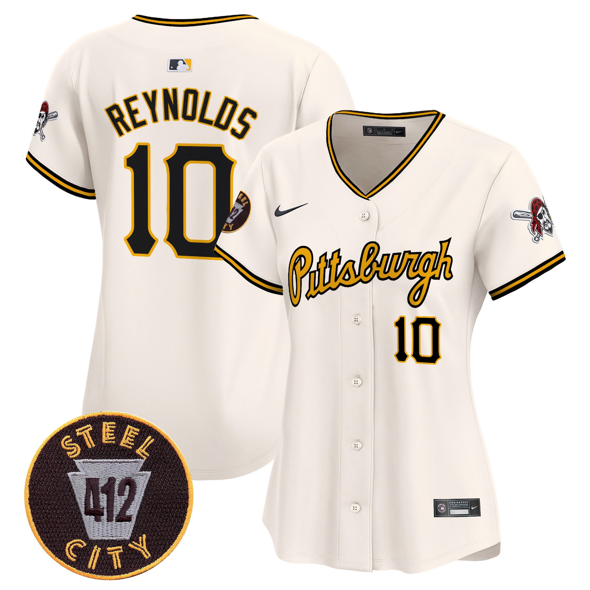 Women's Pittsburgh Pirates 412 Patch Vapor Premier Limited Jersey V4 - All Stitched - Cream, Bryan Reynolds