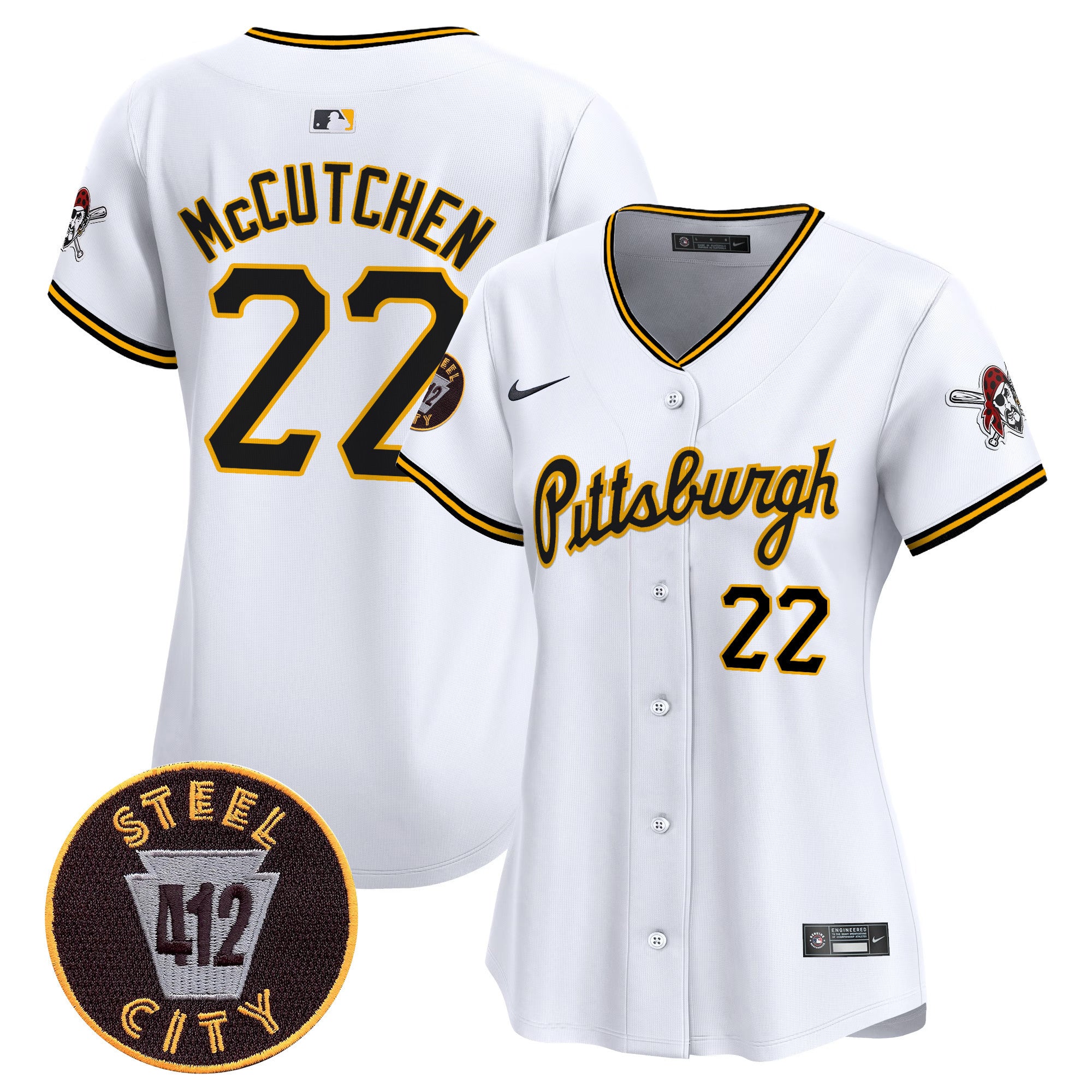Women's Pittsburgh Pirates 412 Patch Vapor Premier Limited Jersey V4 - All Stitched - White, Andrew Mccutchen